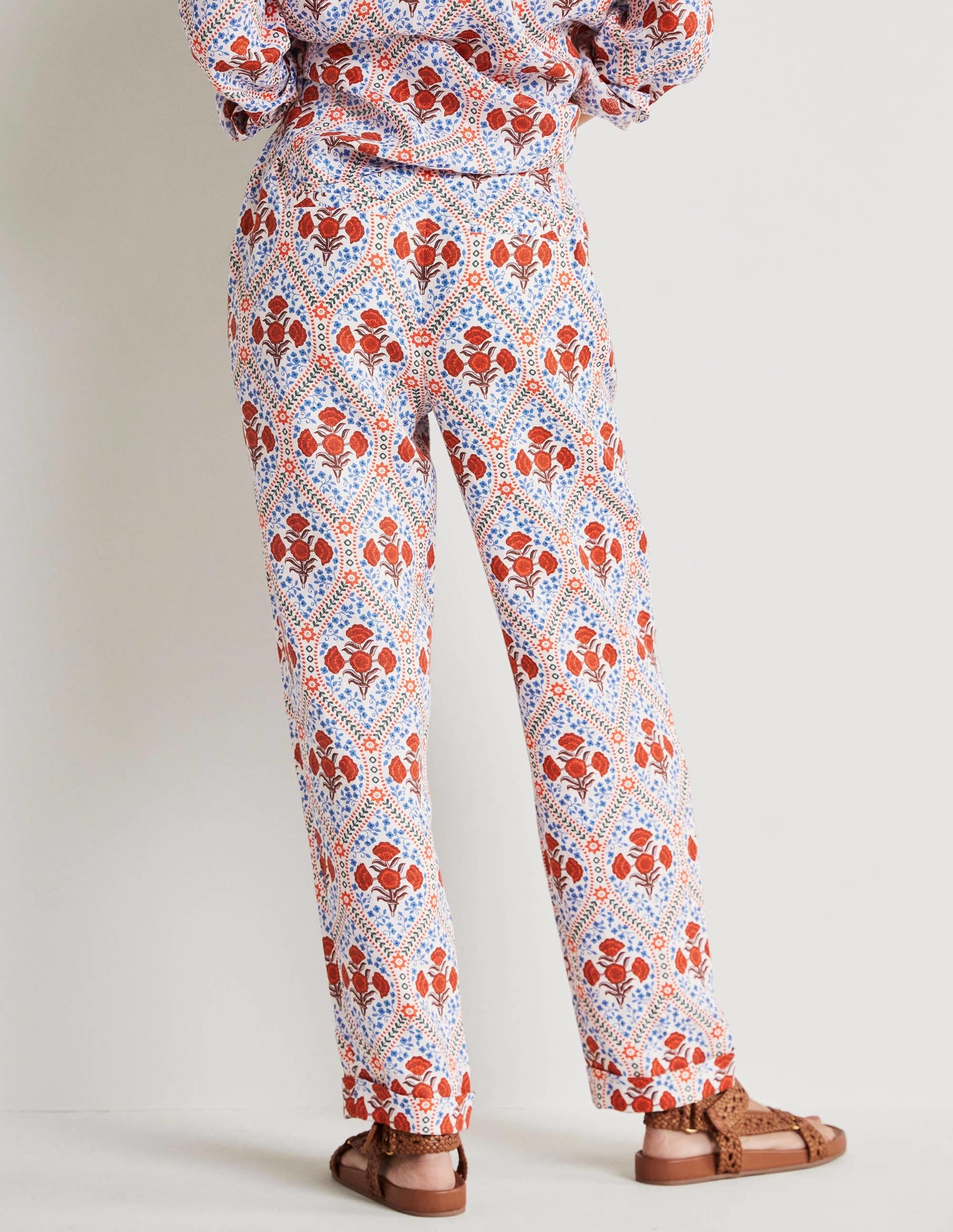 Turn Up Linen Trousers-Ivory, Poppy Bloom-3