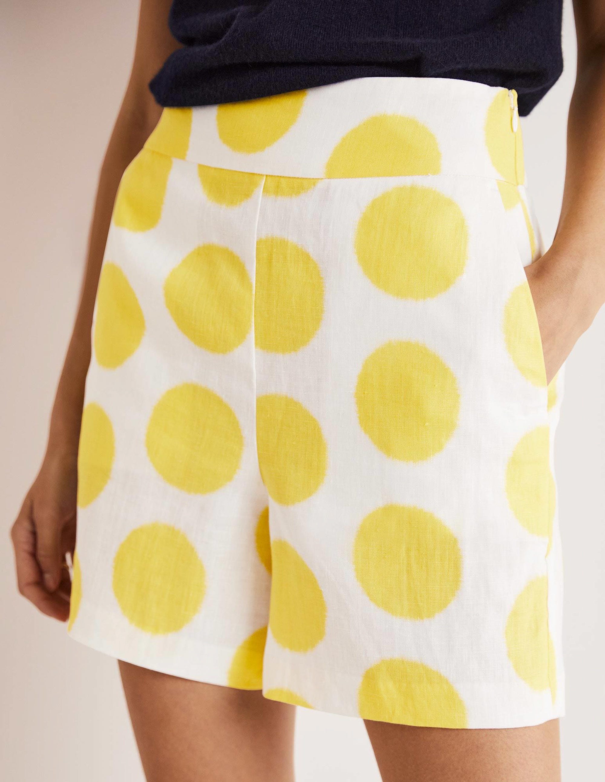 Georgina Linen Shorts-Lemon Fizz, Ikat Spot - Image 9