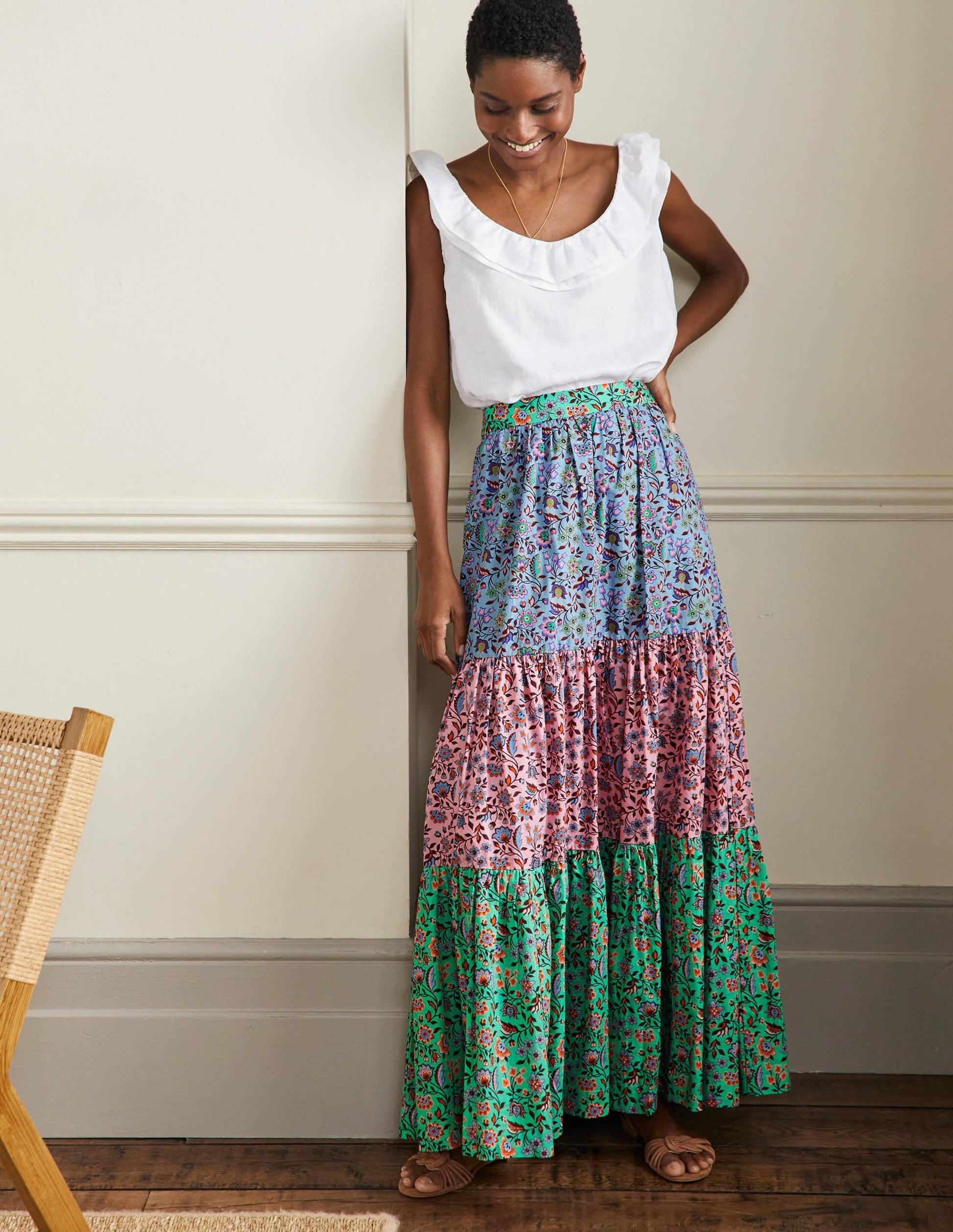 Lorna Tiered Maxi Skirt-Formica Pink, Oriental Meadow-1