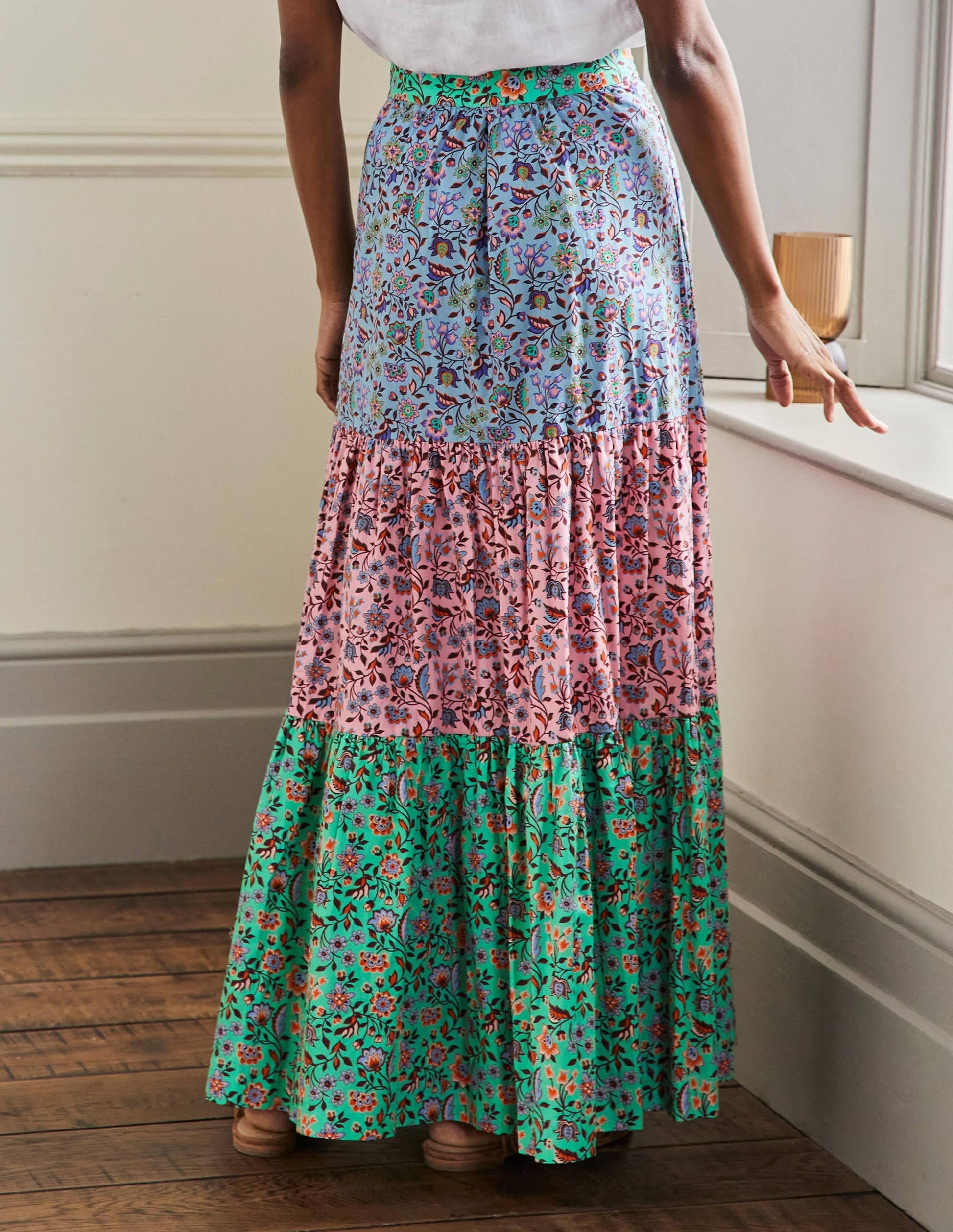 Lorna Tiered Maxi Skirt-Formica Pink, Oriental Meadow-3