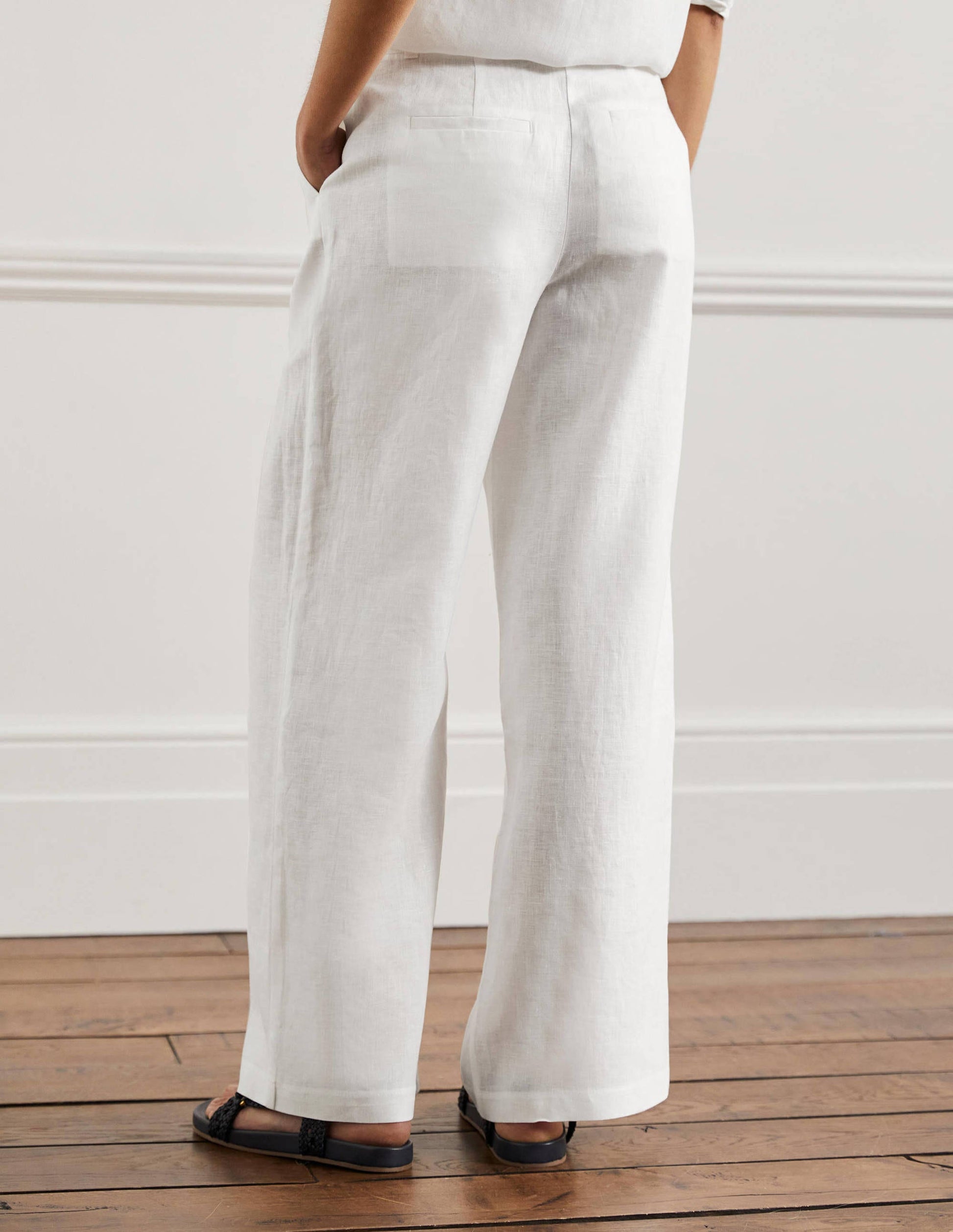 Wide Leg Linen Trousers-White-3