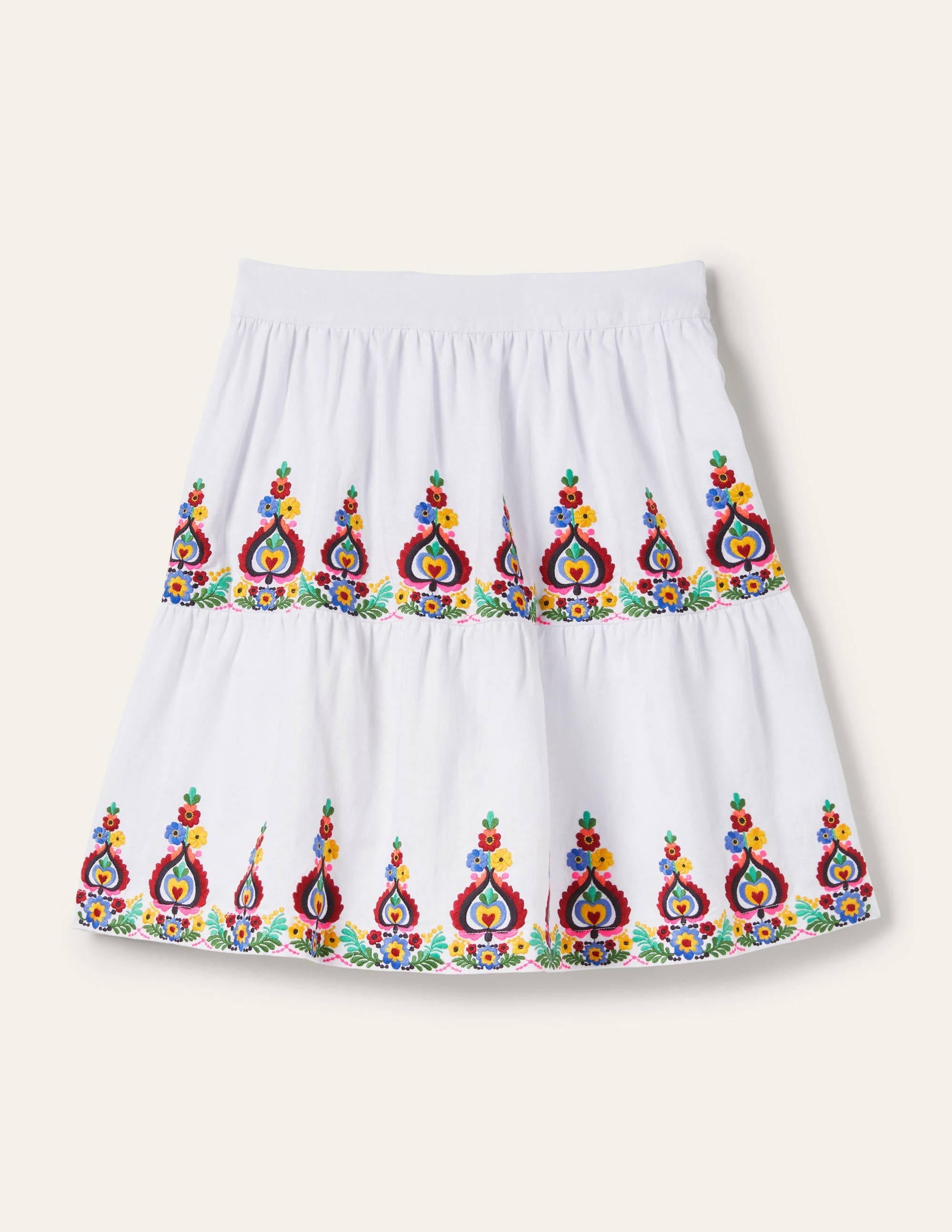 Embroidered Linen Mini Skirt-White Embroidered - Image 5