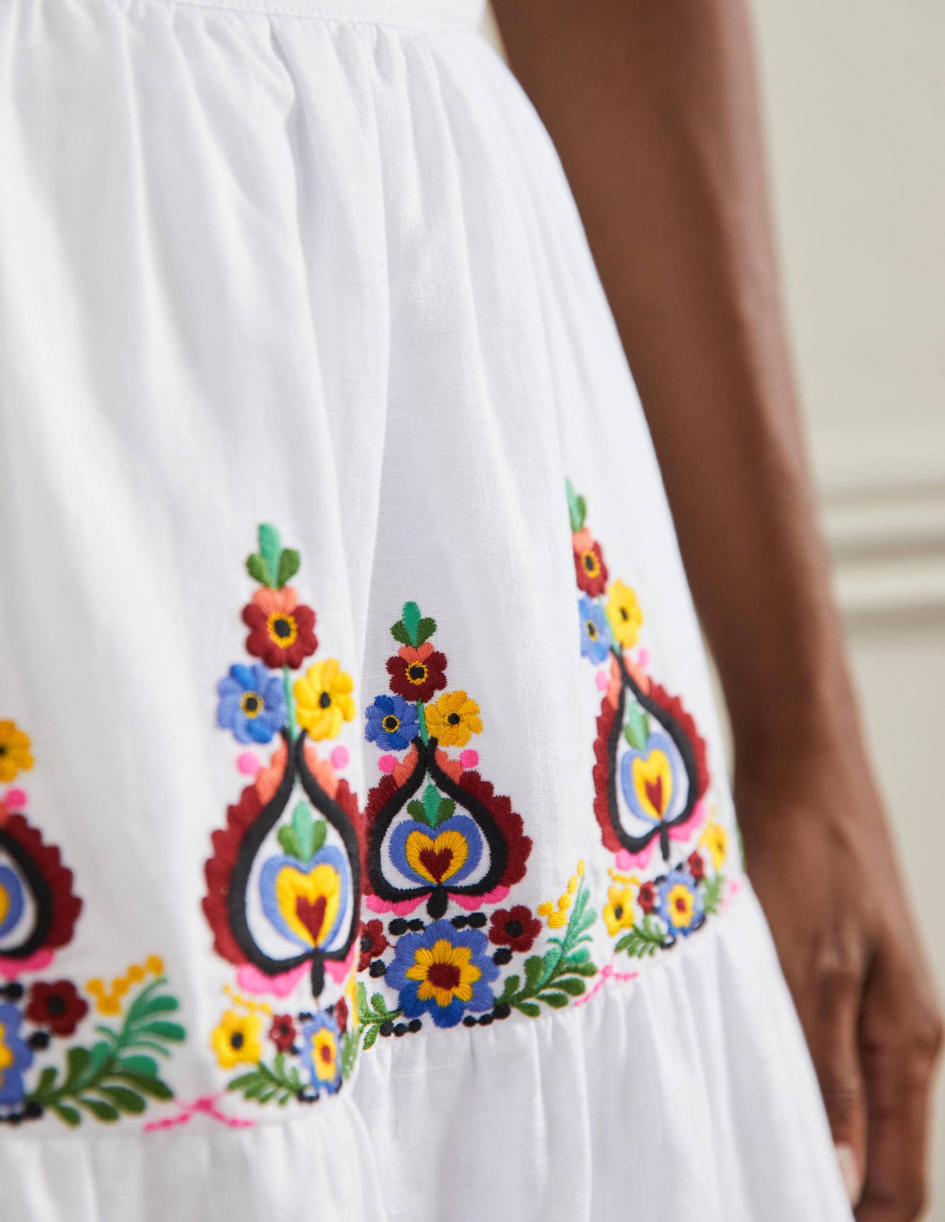 Embroidered Linen Mini Skirt-White Embroidered-2