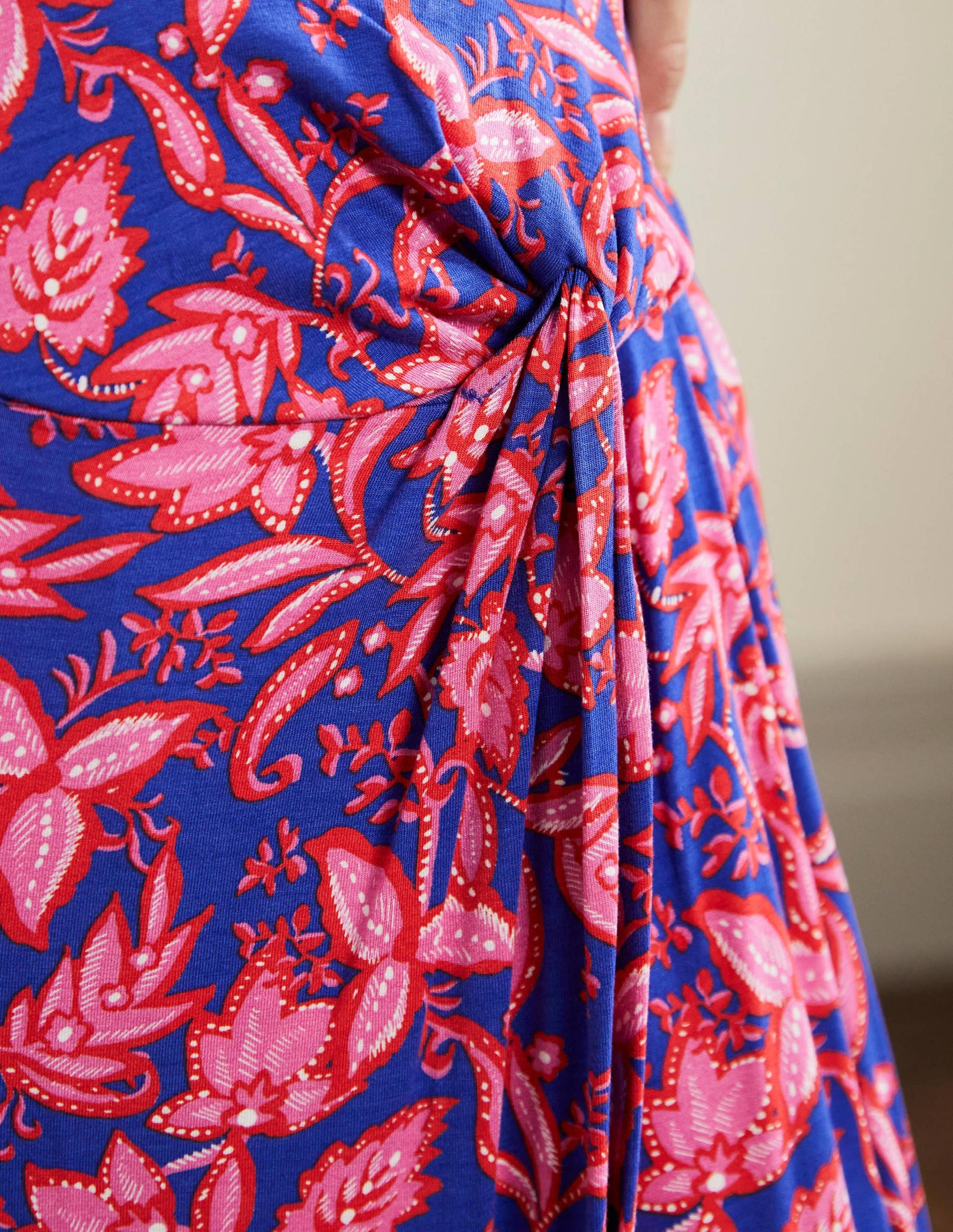 Knot Waist Jersey Midi Skirt-Strawberry Daiquiri, Flora-2
