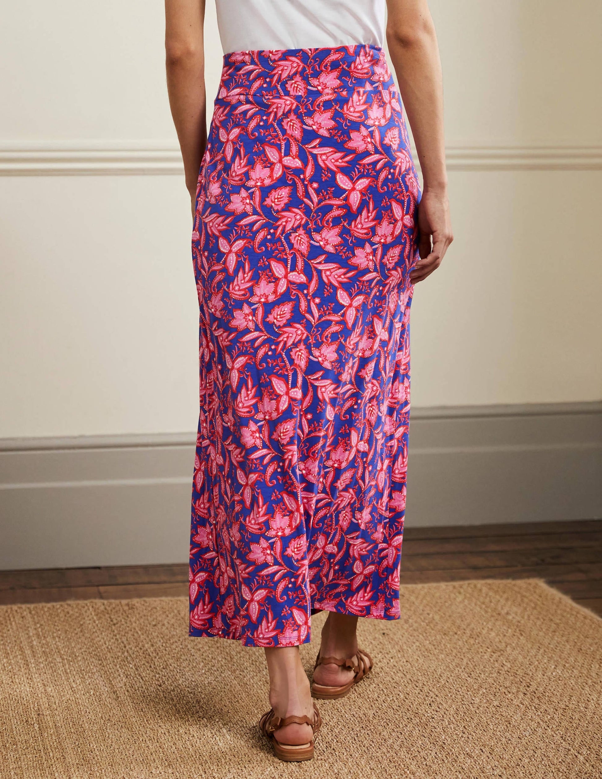 Knot Waist Jersey Midi Skirt-Strawberry Daiquiri, Flora-3