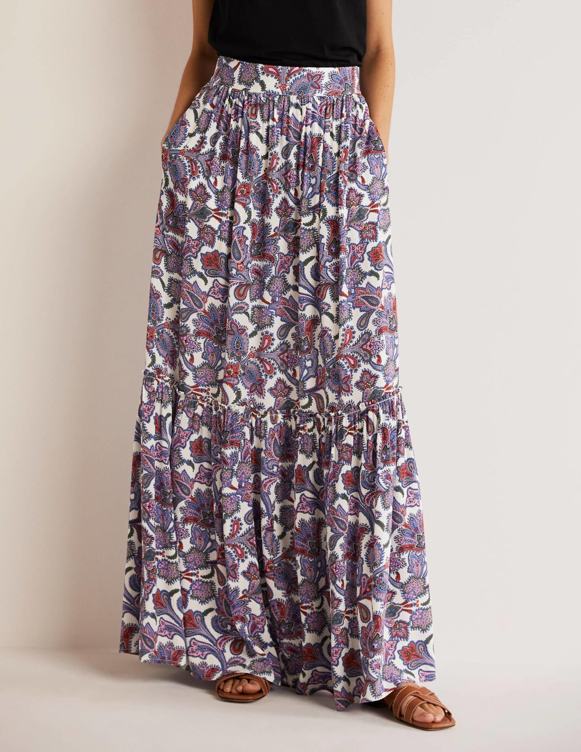 Grace Crinkle Maxi Skirt-Ivory, Paisley Bud - Image 4