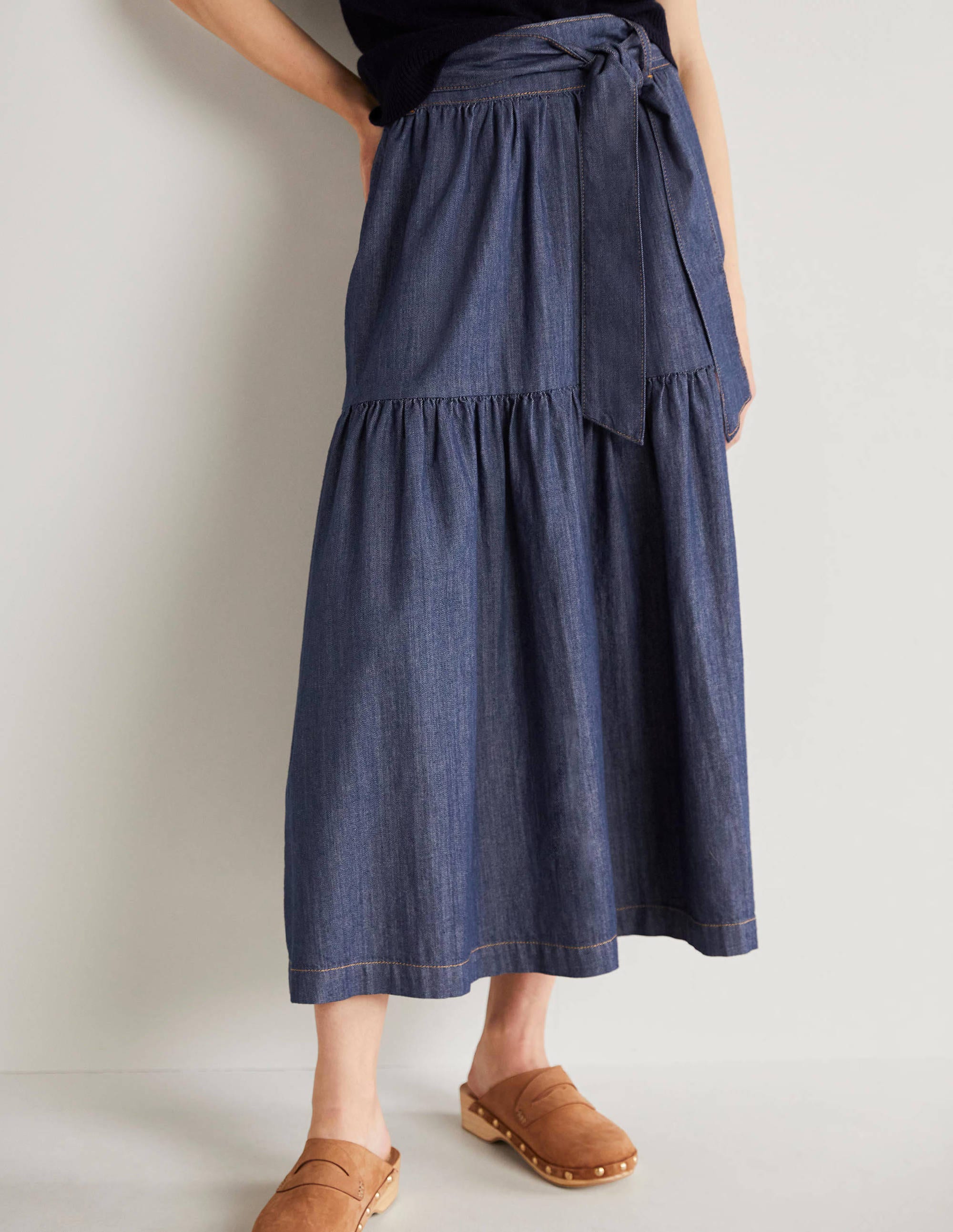 Tiered Belted Midi Skirt-Mid Vintage Denim - Image 4