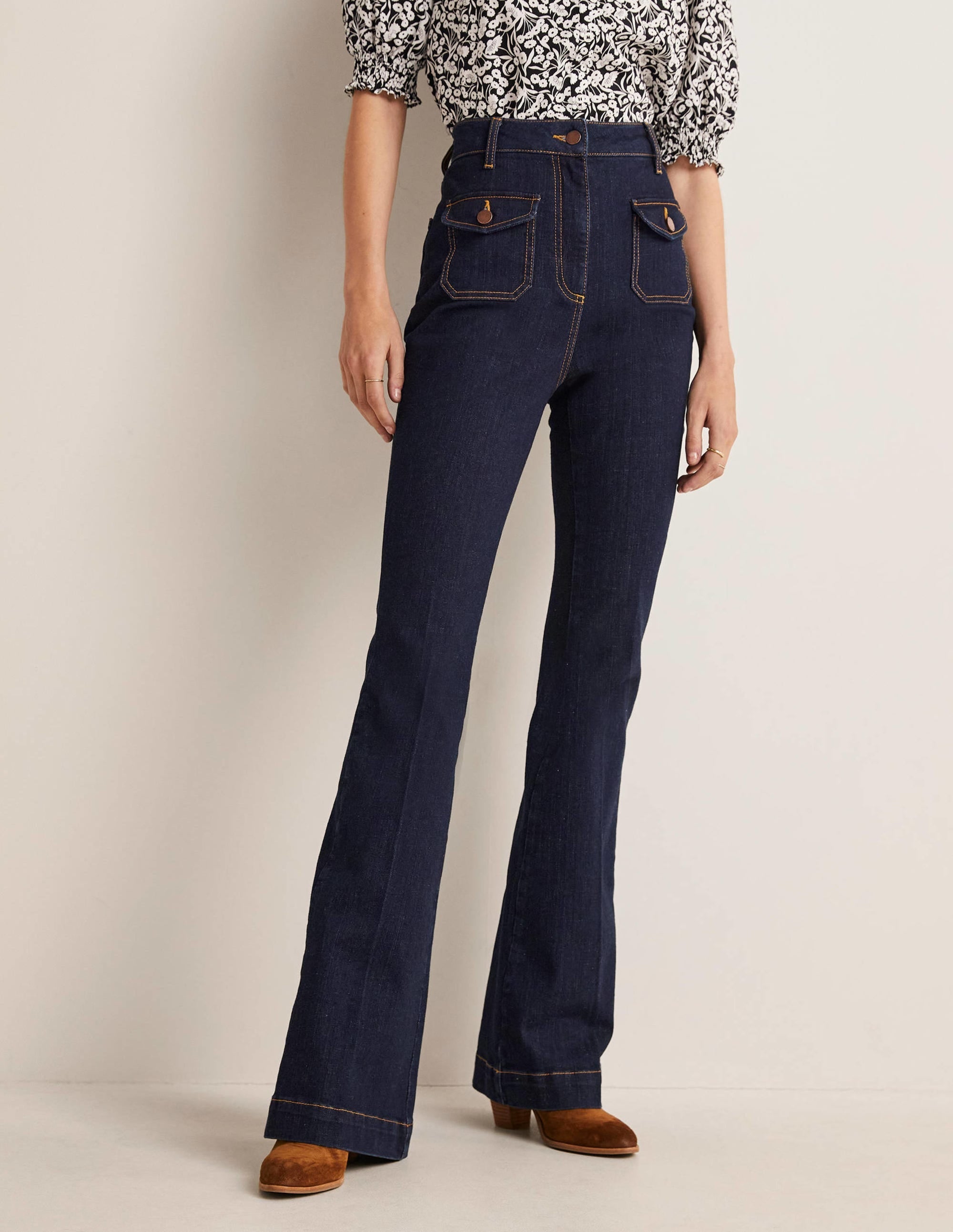High Waist Flare Trousers-Indigo - Image 1