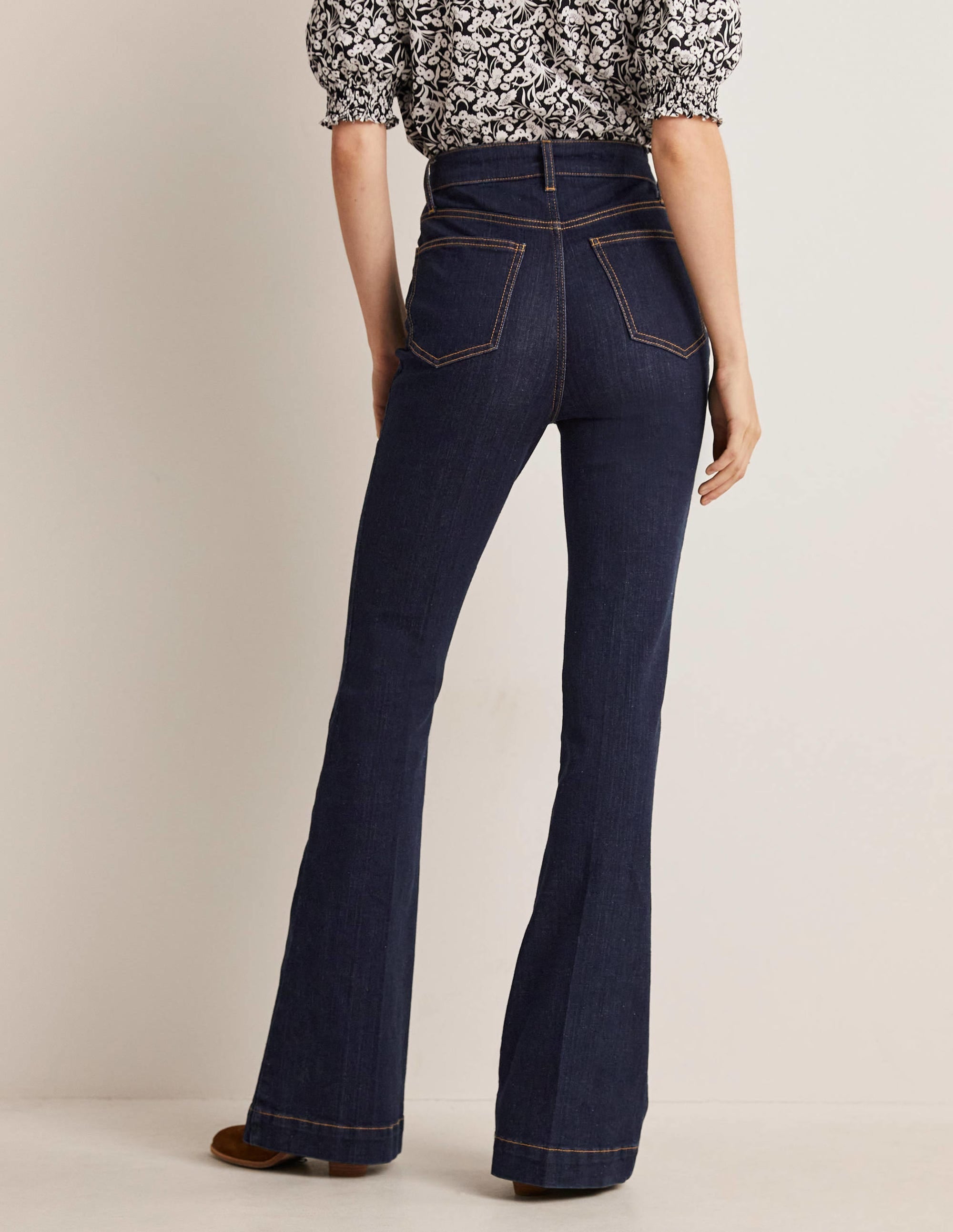 High Waist Flare Trousers-Indigo - Image 3