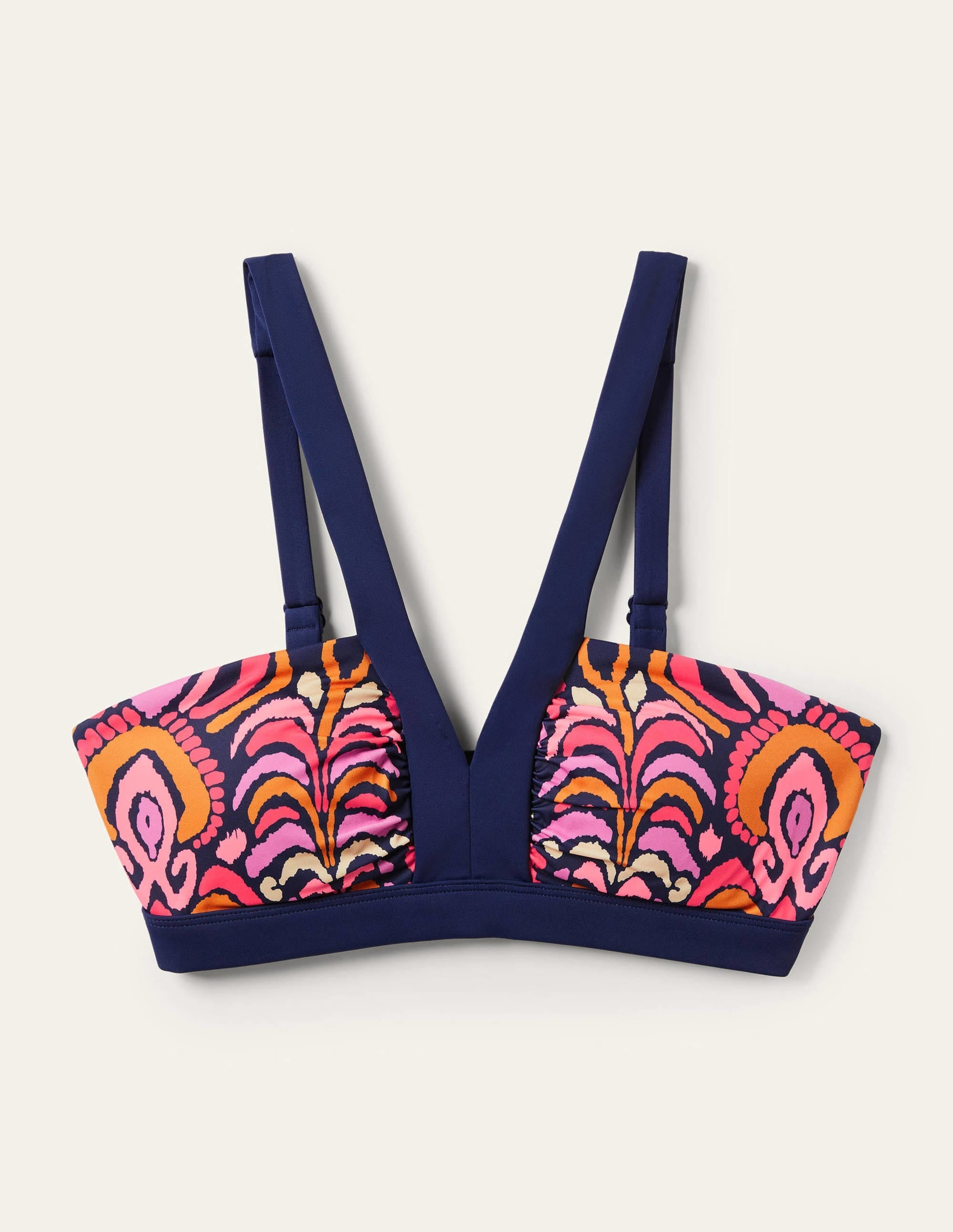 Corsica V-neck Bikini Top-French Navy, Ikat Charm - Image 6
