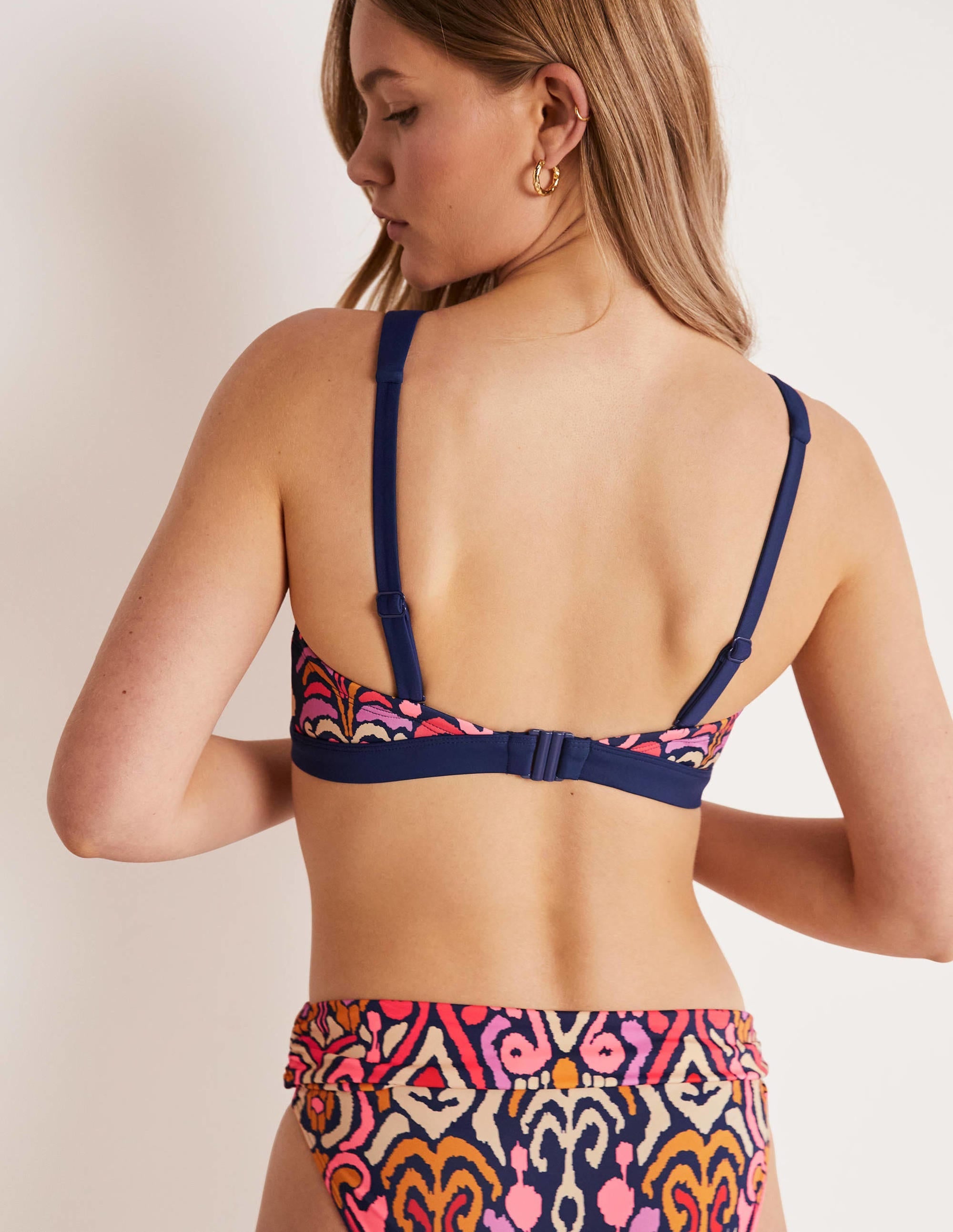 Corsica V-neck Bikini Top-French Navy, Ikat Charm - Image 3