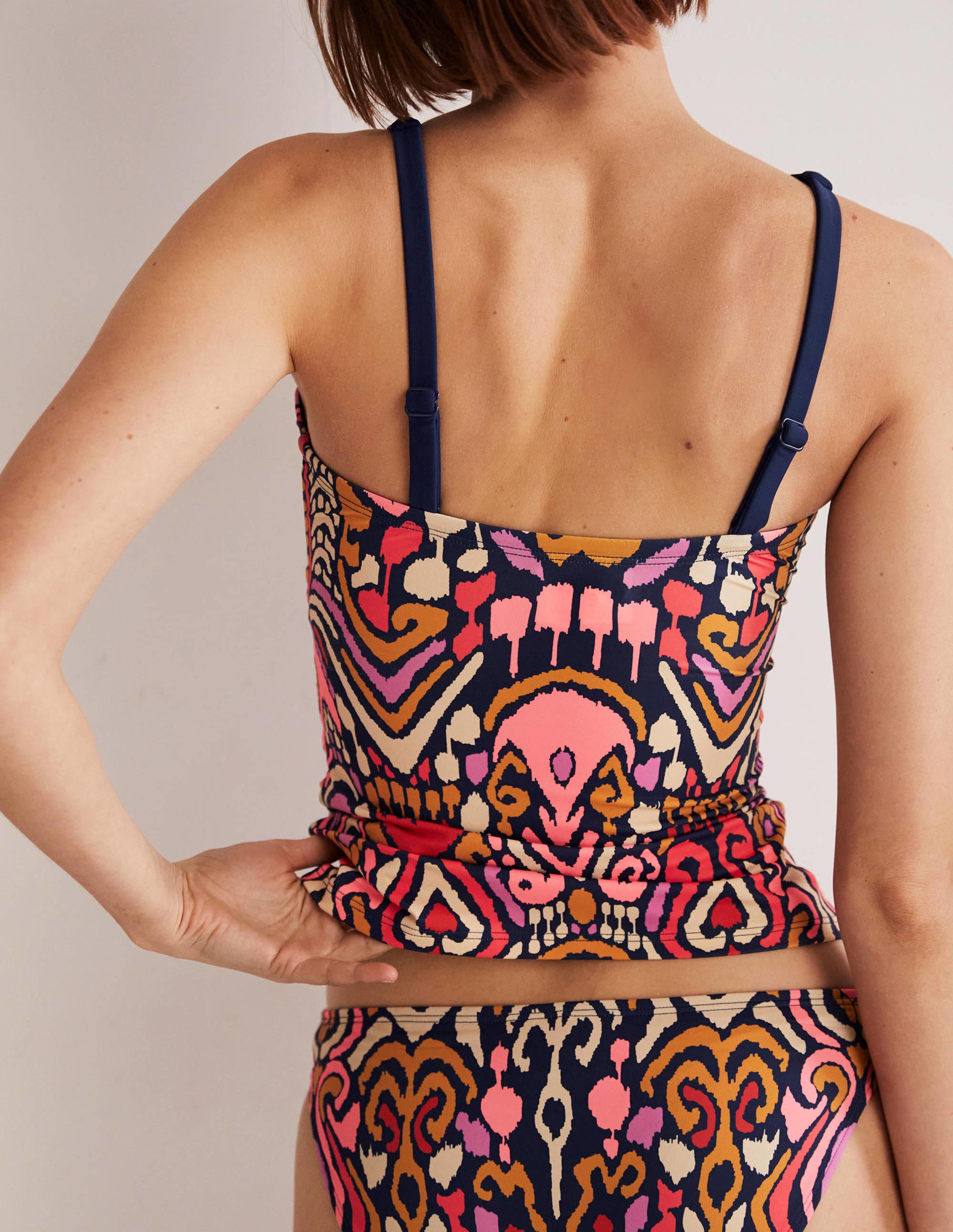 Corsica V-neck Tankini Top-French Navy, Ikat Charm - Image 3