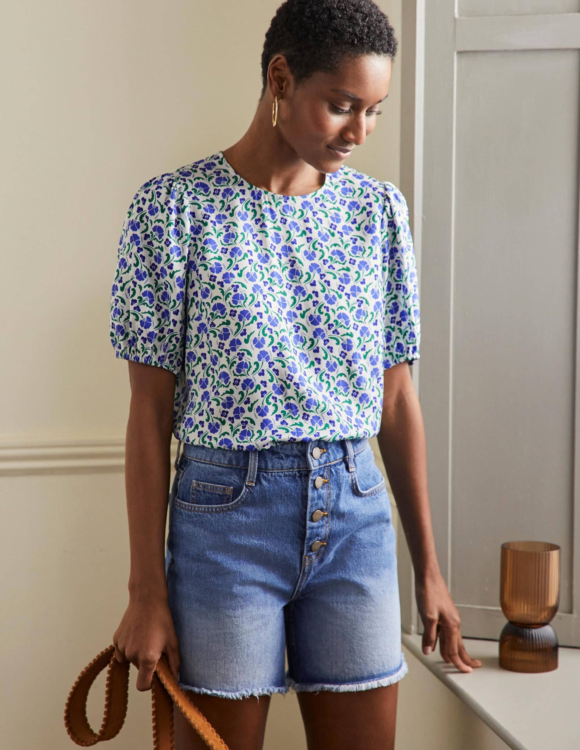 Adriana Puff Sleeve Top-Bluebell, Delicate Bud-1