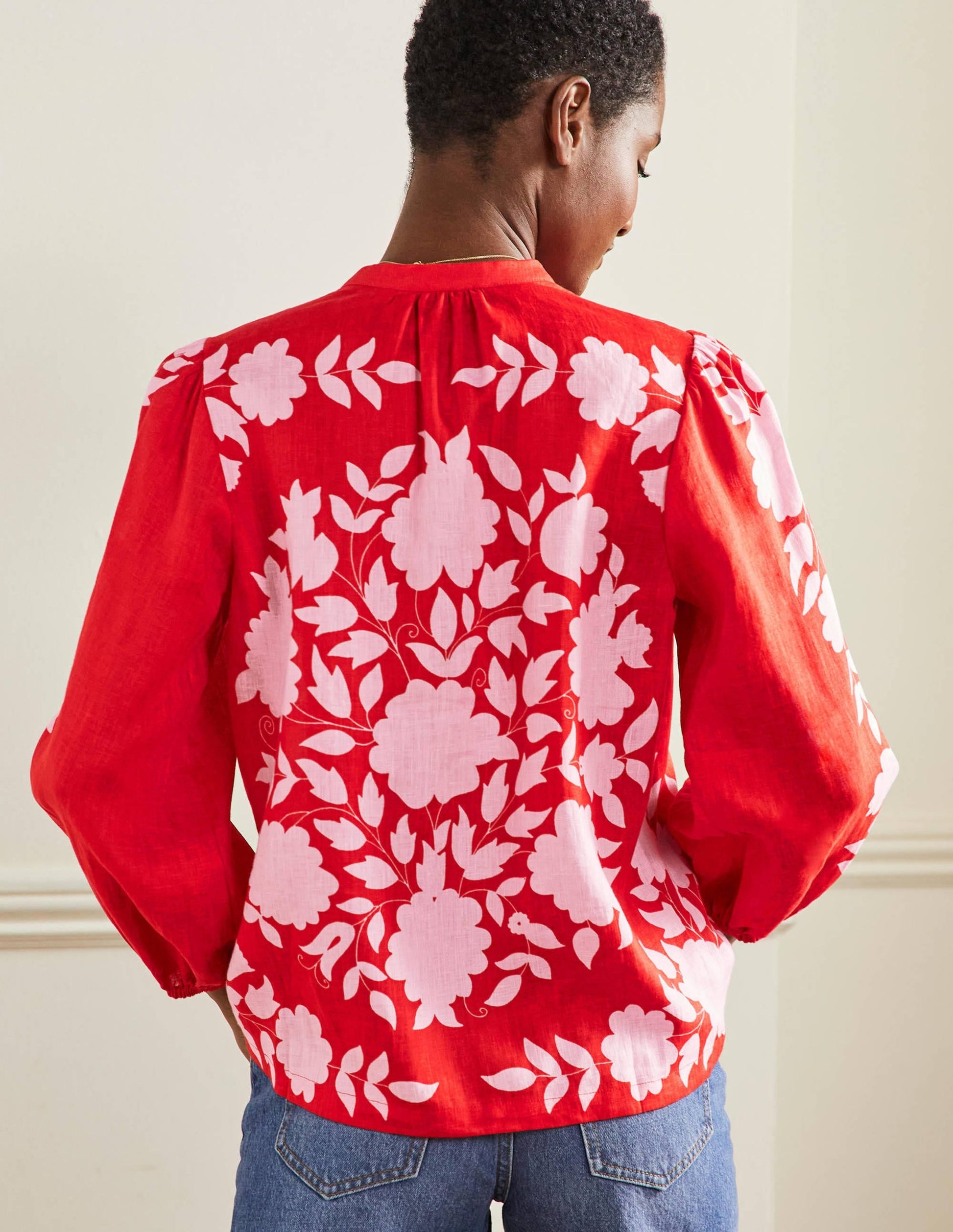 Becky Full Sleeve Linen Blouse-Dragon Red, Wildflower Prairie-3