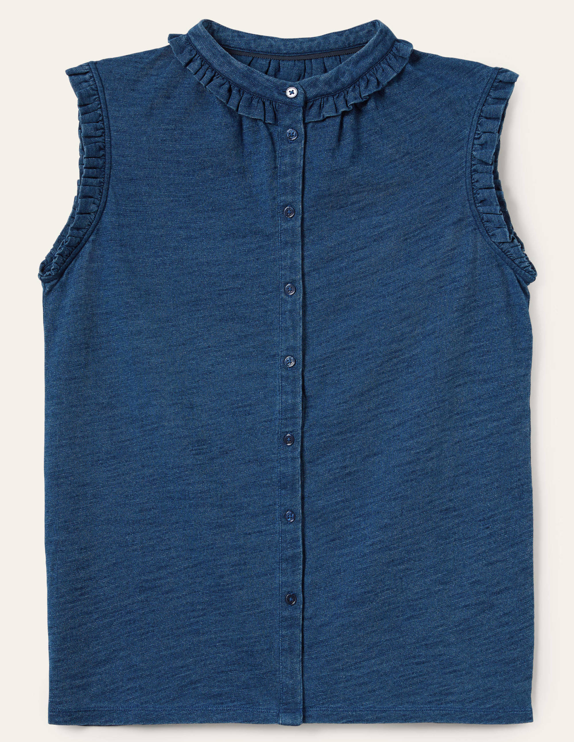 Daphne Frilly Sleeveless Shirt-Mid Indigo - Image 5