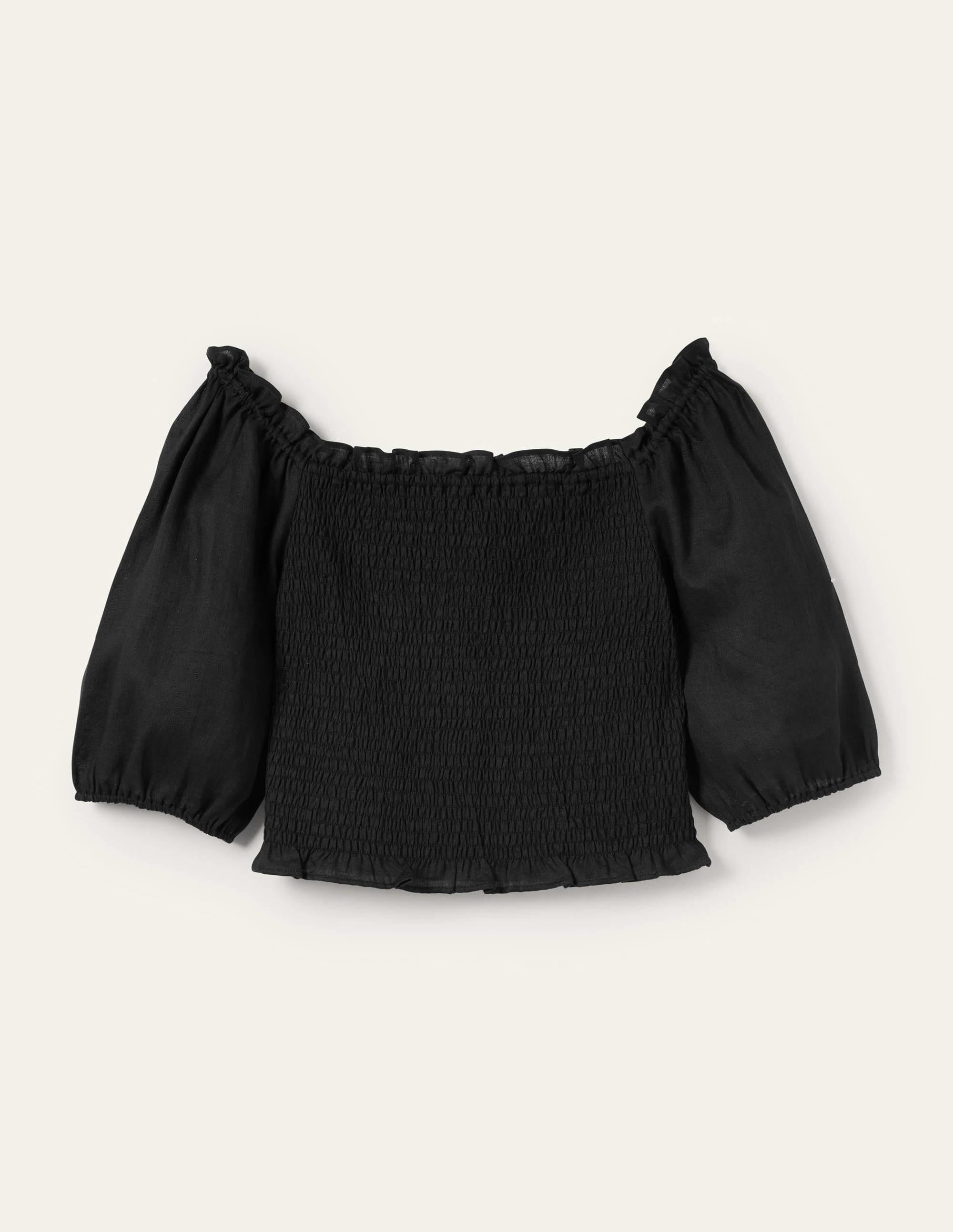 Carrie Smocked Linen Top-Black - Image 6
