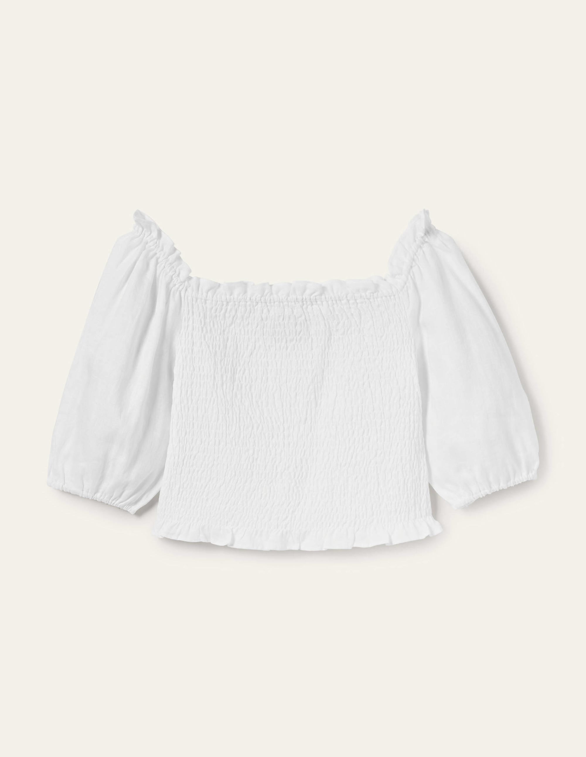 Carrie Smocked Linen Top-White - Image 5