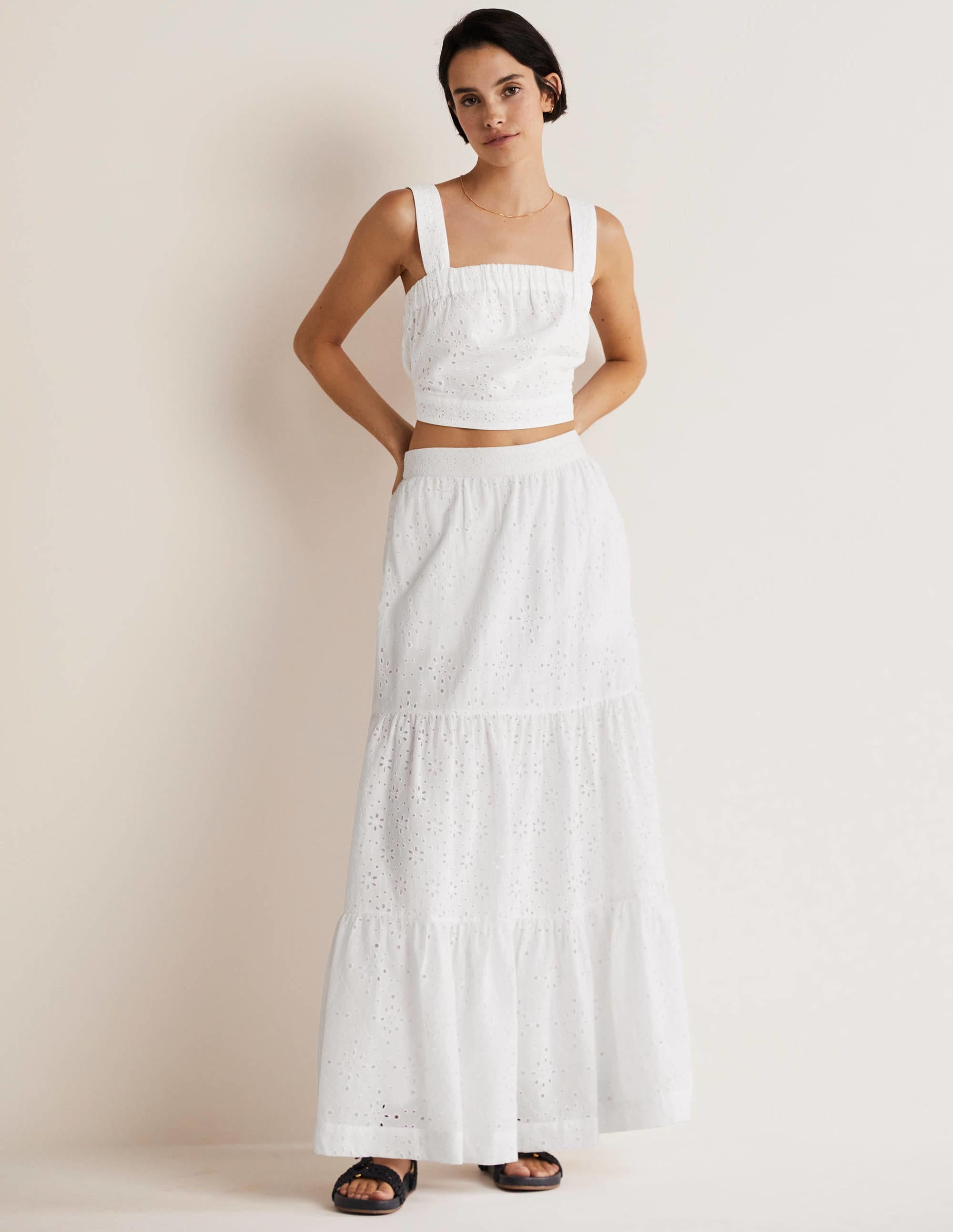 Cropped Cotton Top-White, Broderie - Image 2