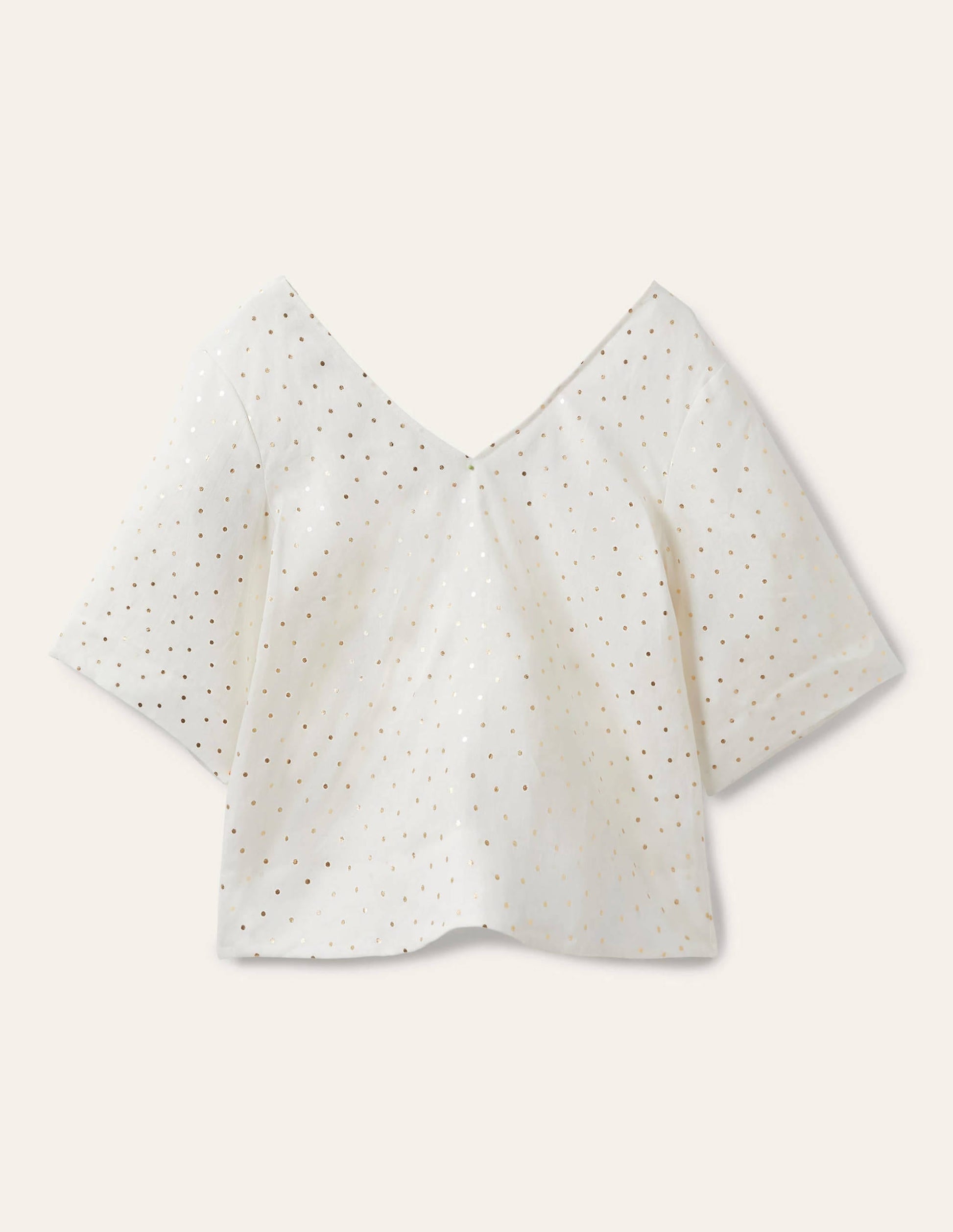 Linen Wide Sleeve Top-Ivory, Gold Pin Dot-5