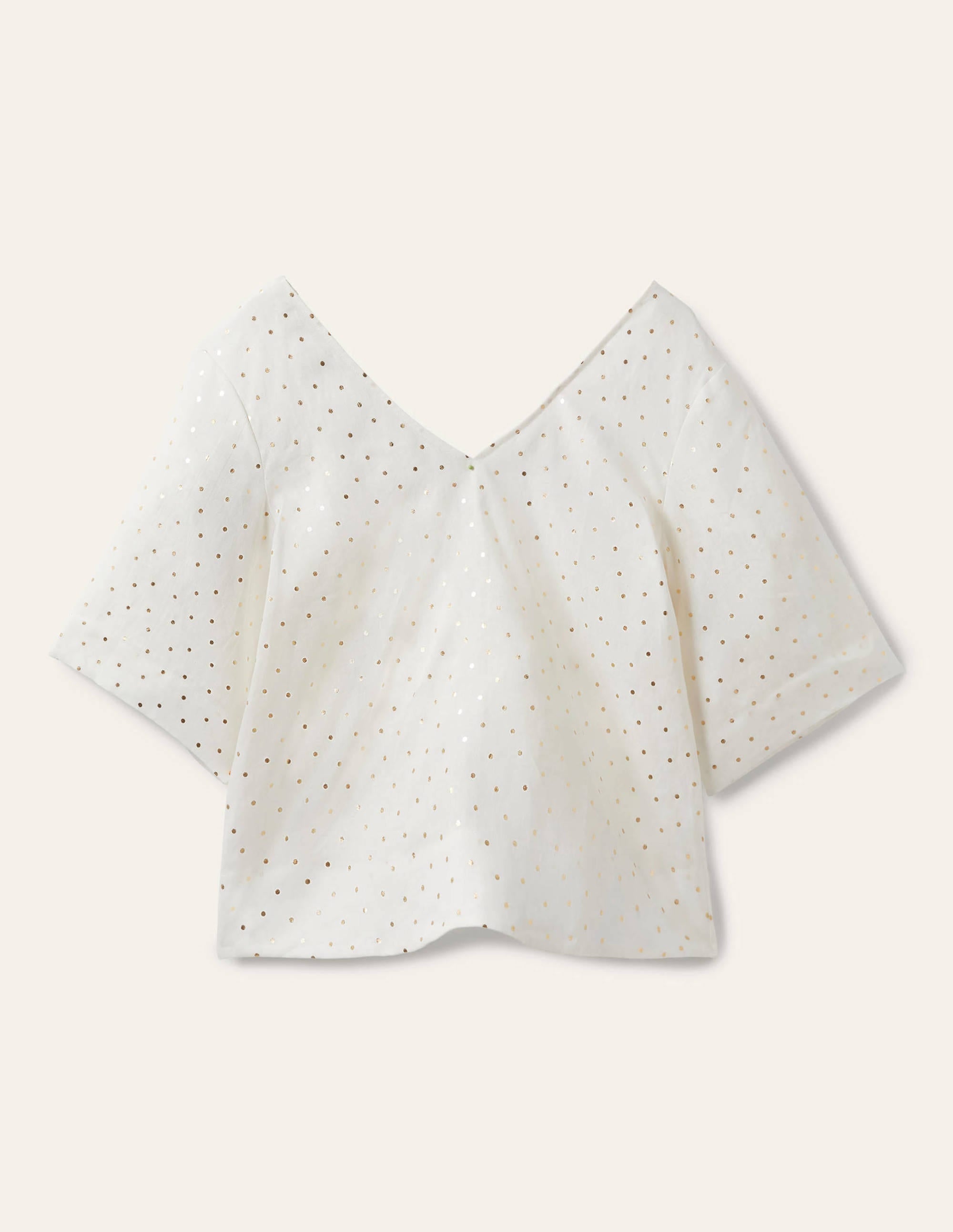 Linen Wide Sleeve Top-Ivory, Gold Pin Dot - Image 5