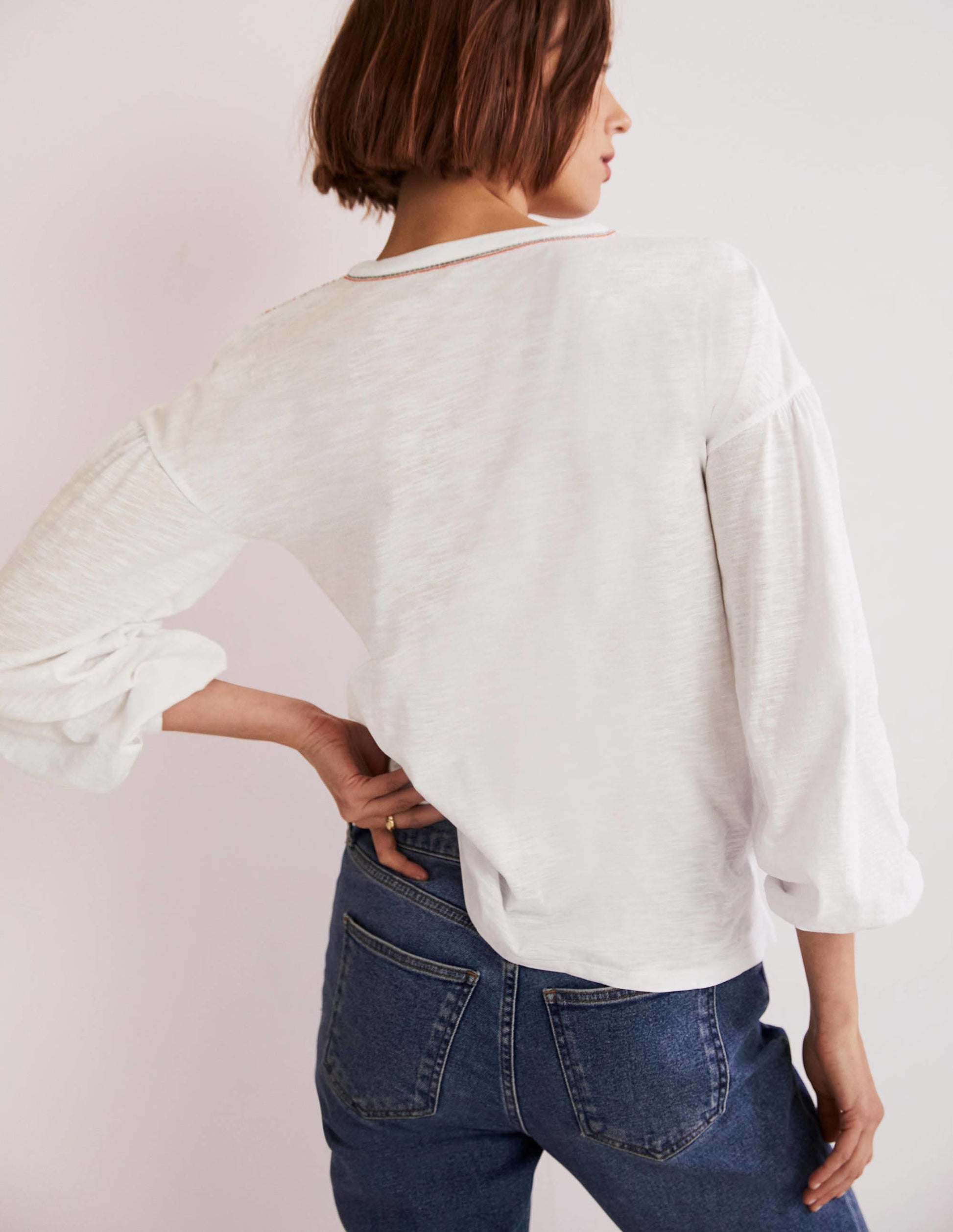 Embroidered Tie Detail Top-White, Multi Embroidery-3