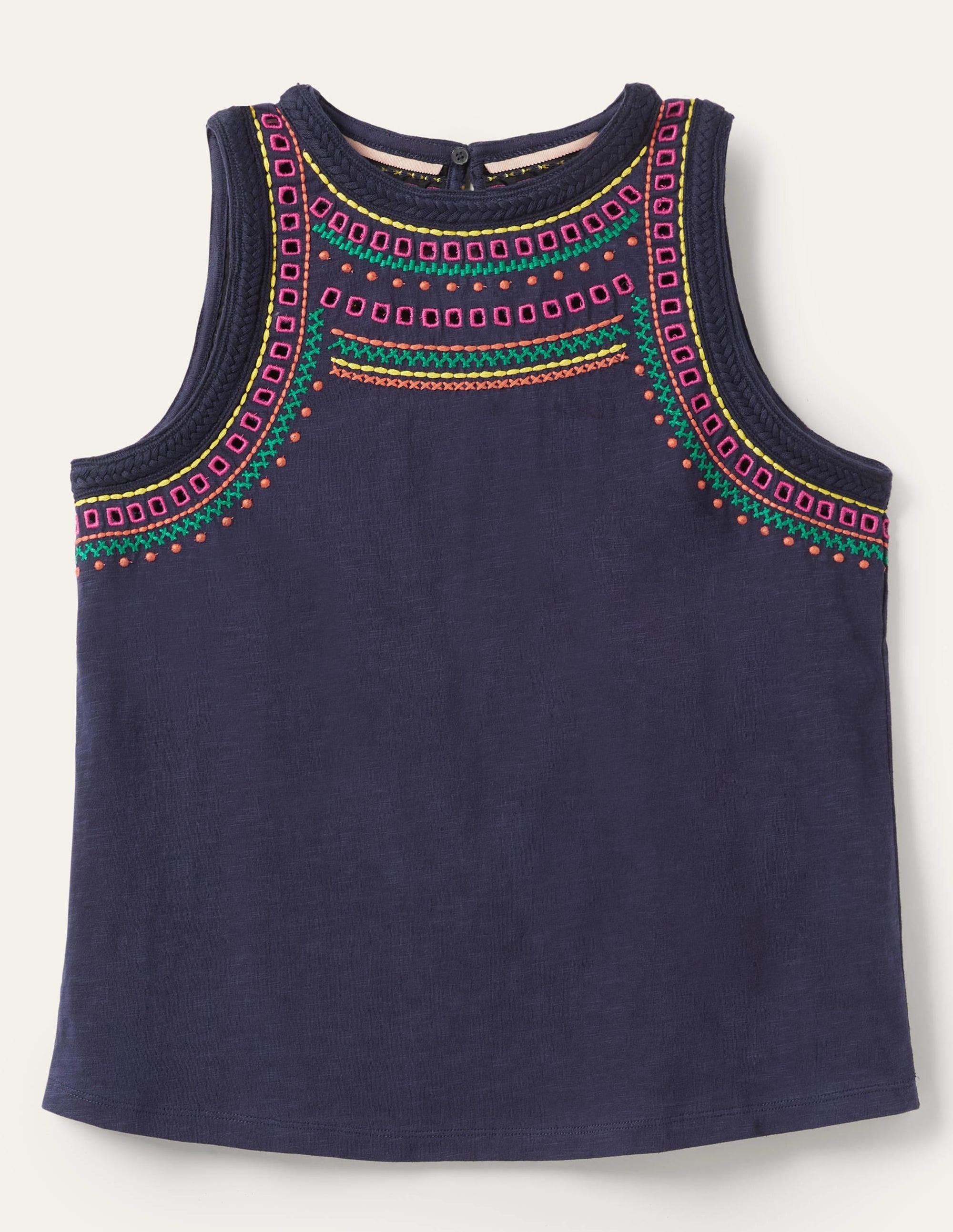 Stitch Detail Sleeveless Top-Navy, Multi Embroidery - Image 6