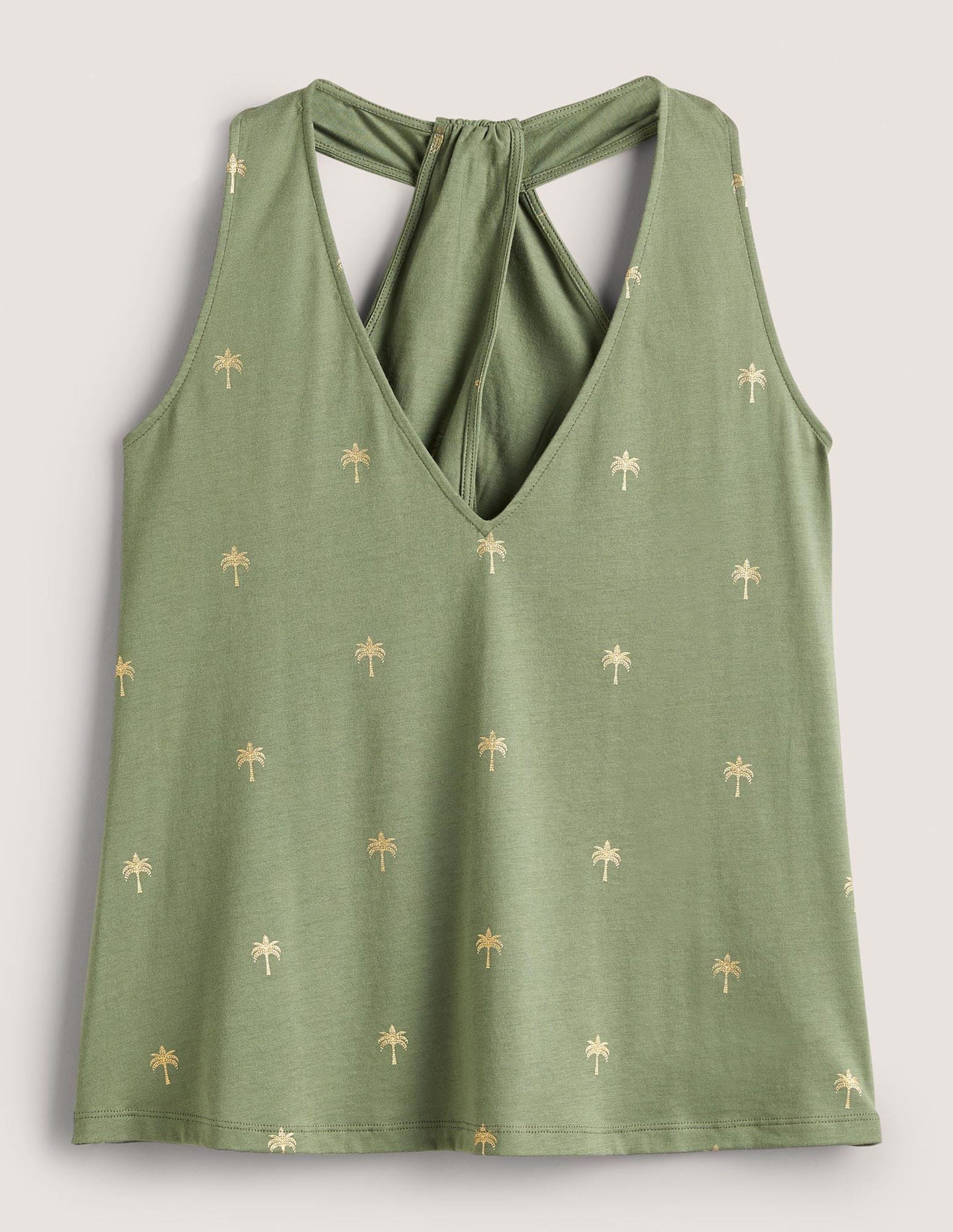 V-Neck Twist Back Jersey Top-Alder and Gold, Paradise Palm-6