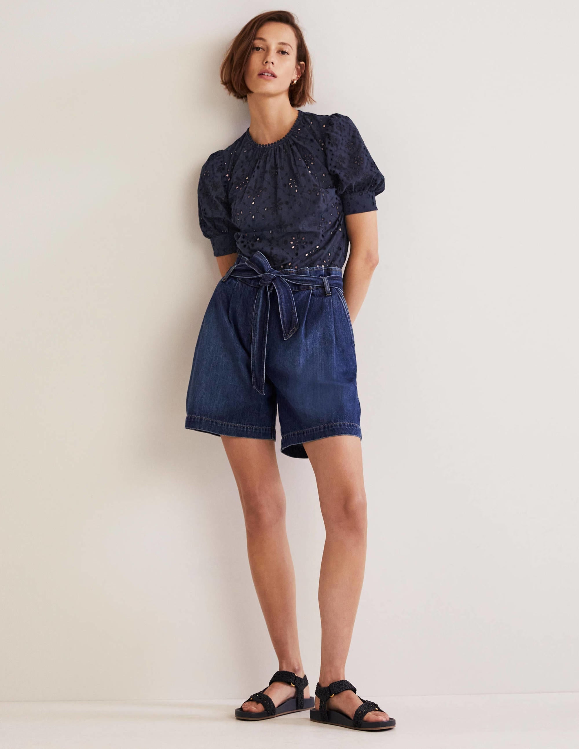 Broderie Cut-Out Detail Top-Navy - Image 6