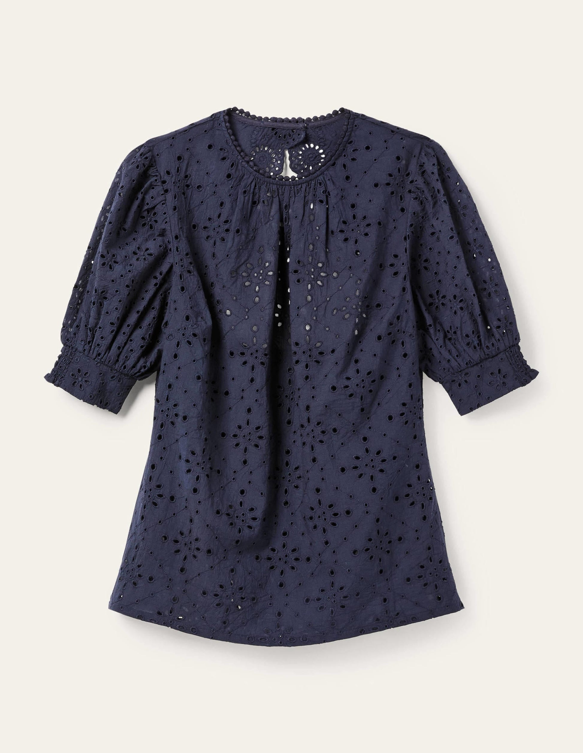 Broderie Cut-Out Detail Top-Navy-7