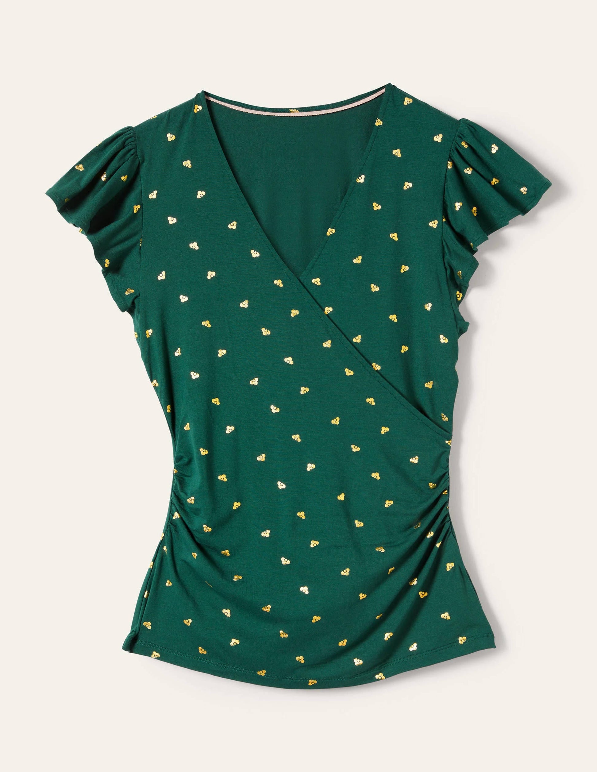 Flutter Sleeve Wrap Top-Trekking Green, Spaced Bud-5