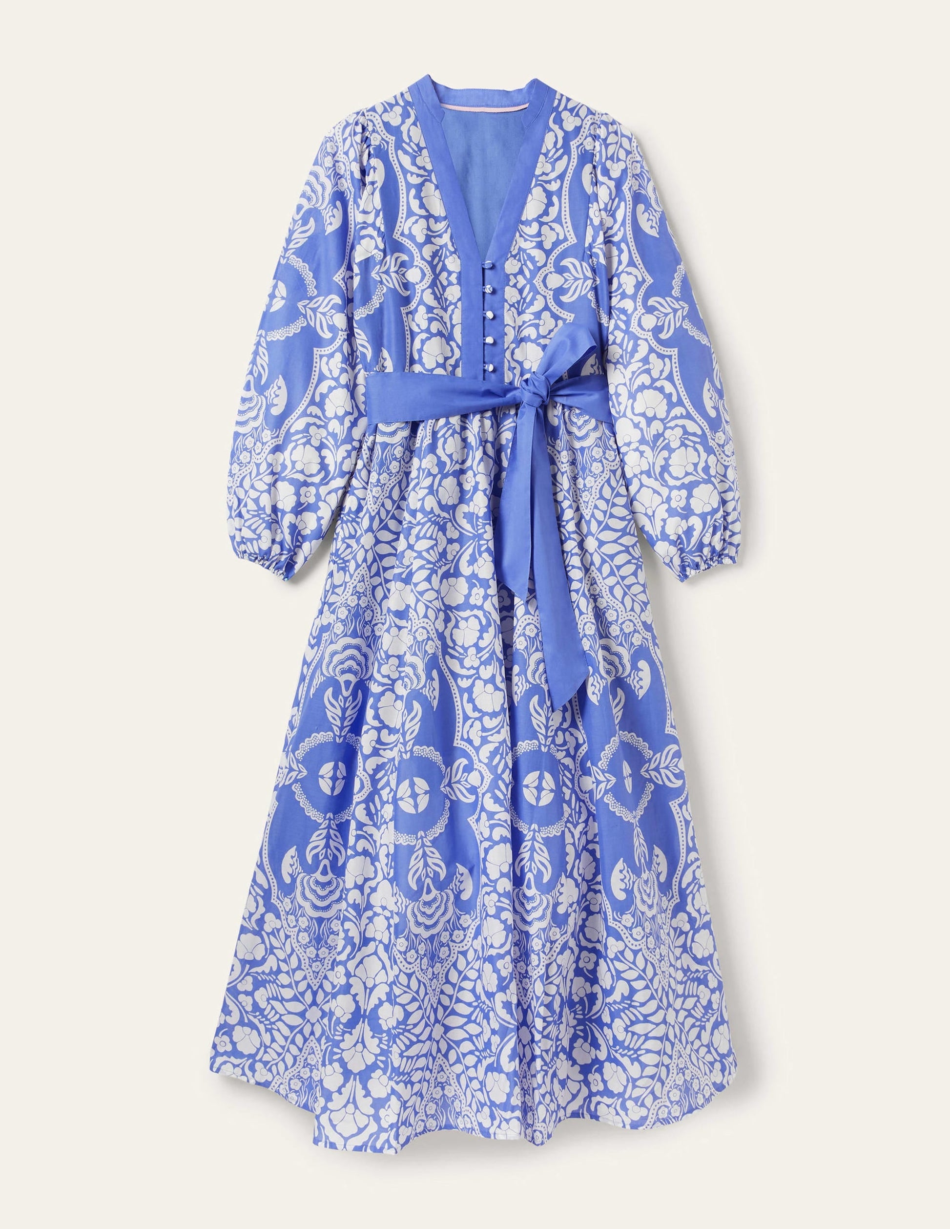 Notch Neck Cotton Maxi Dress-Bluebell, Passion Bloom-6
