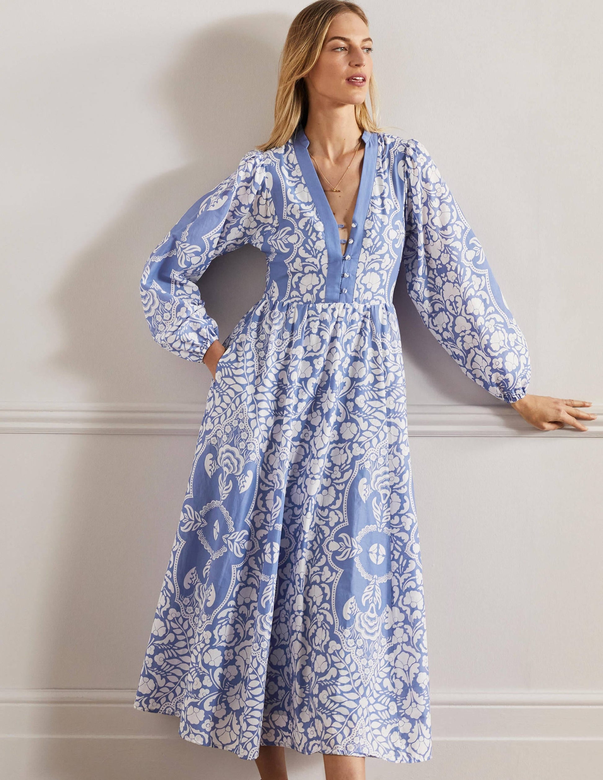 Notch Neck Cotton Maxi Dress-Bluebell, Passion Bloom-1