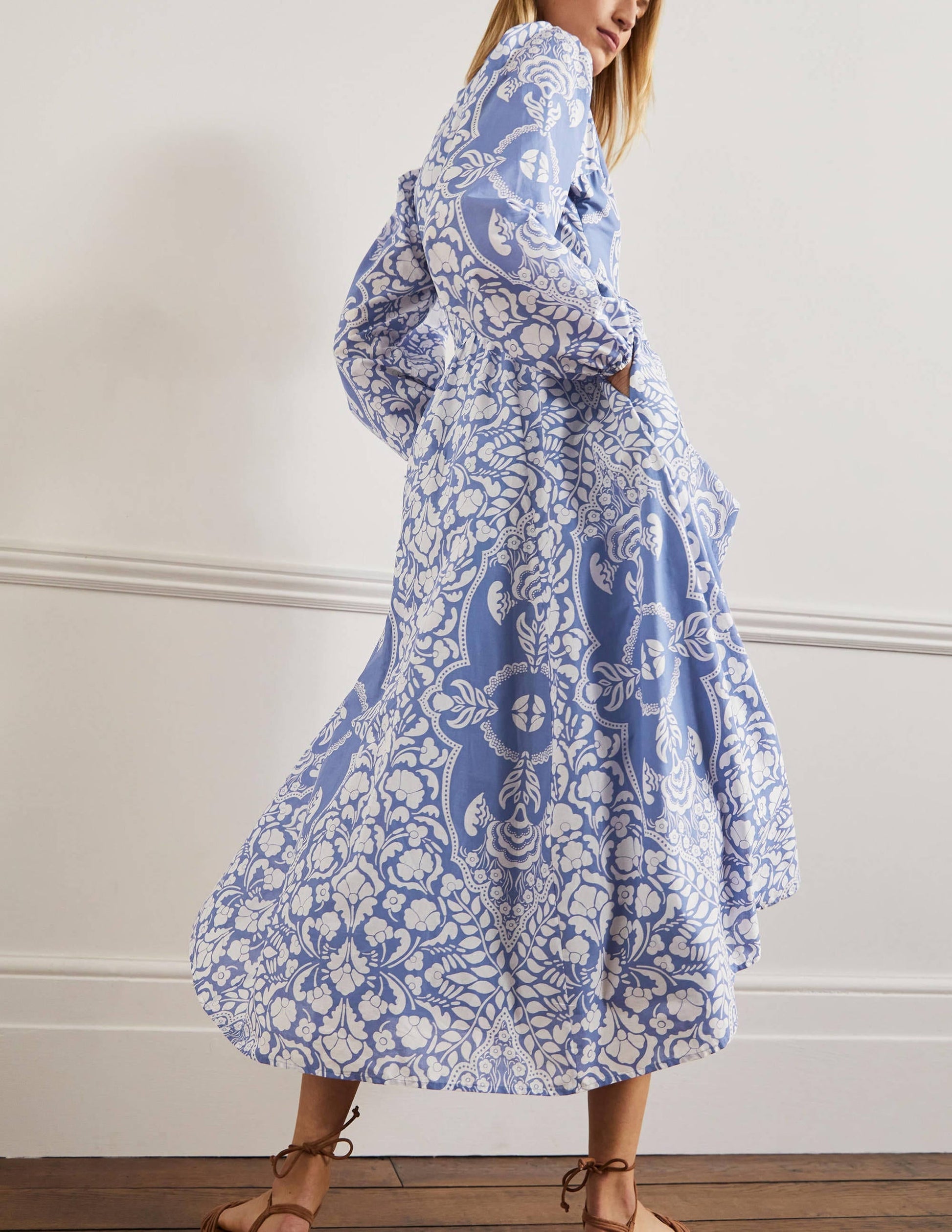 Notch Neck Cotton Maxi Dress-Bluebell, Passion Bloom-3