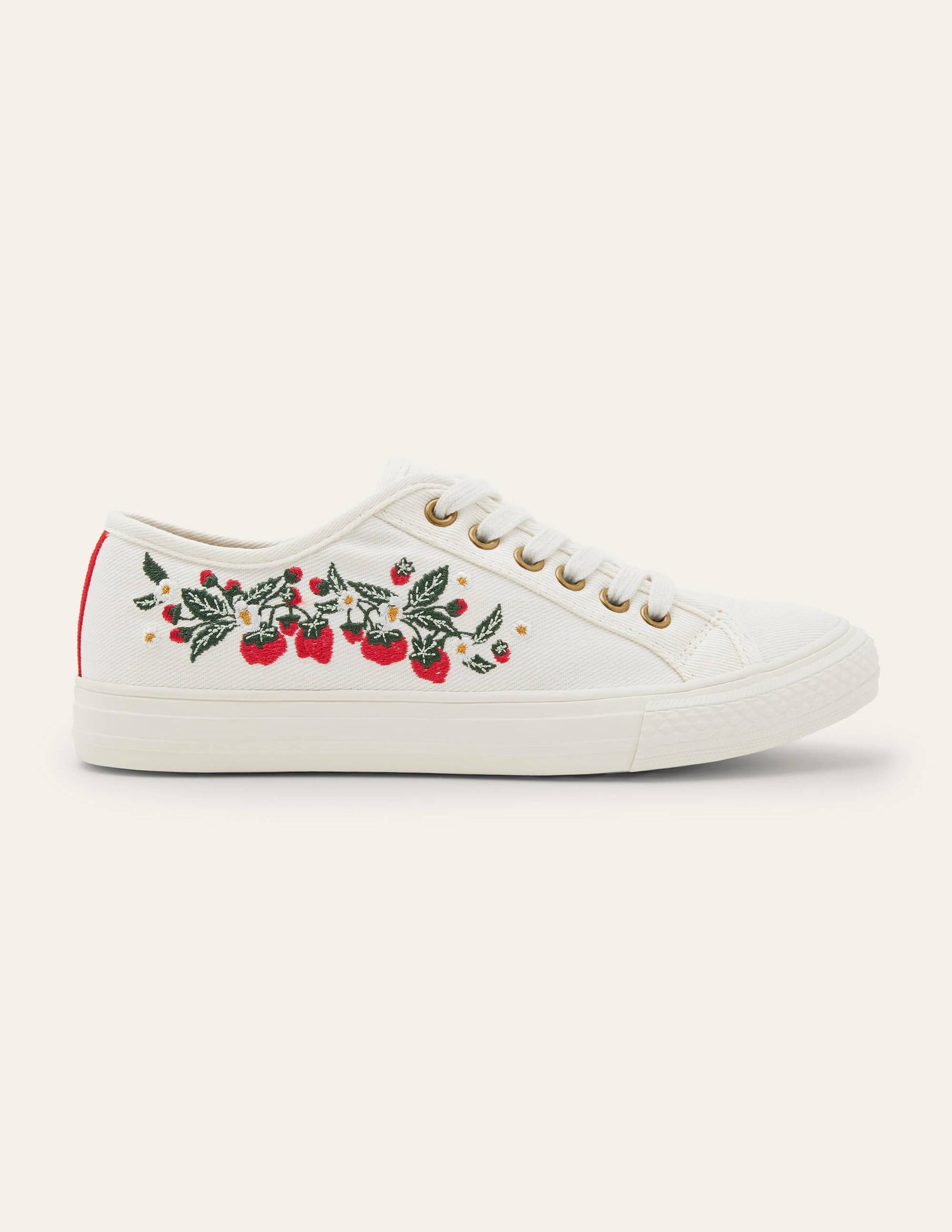 Cotton Canvas Plimsolls-Ecru, Strawberries-2