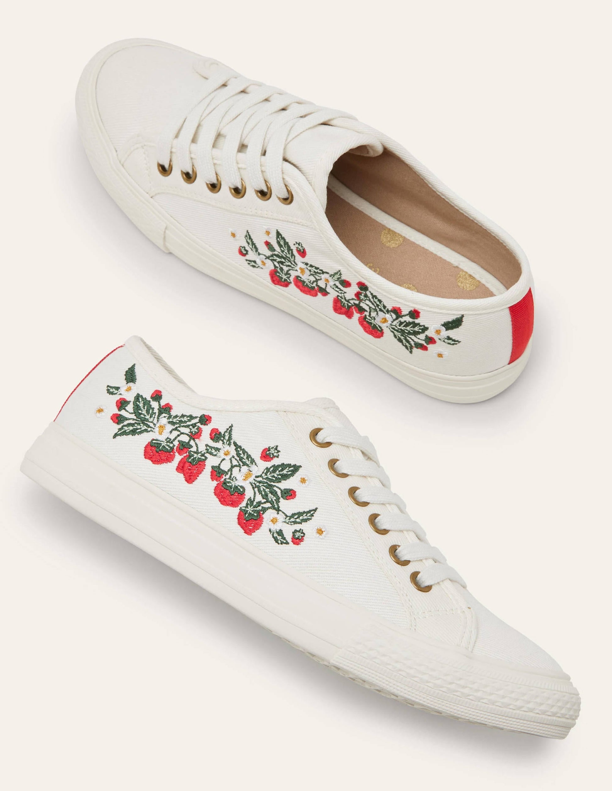 Cotton Canvas Plimsolls-Ecru, Strawberries-3