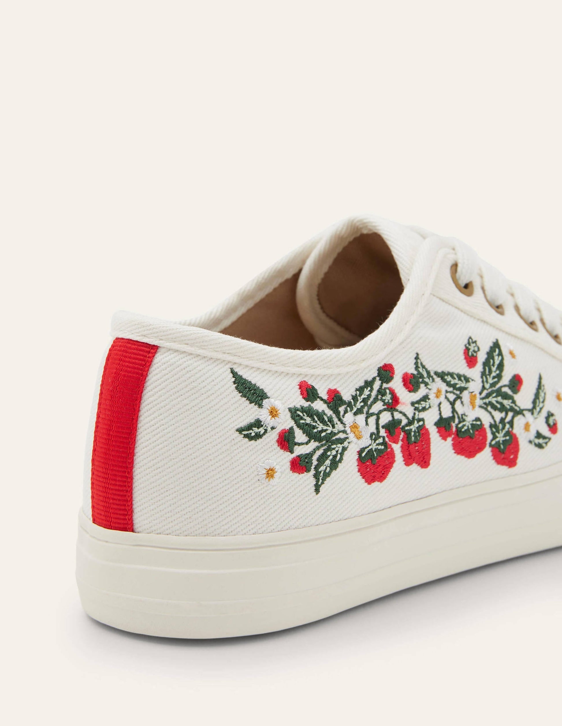 Cotton Canvas Plimsolls-Ecru, Strawberries-4