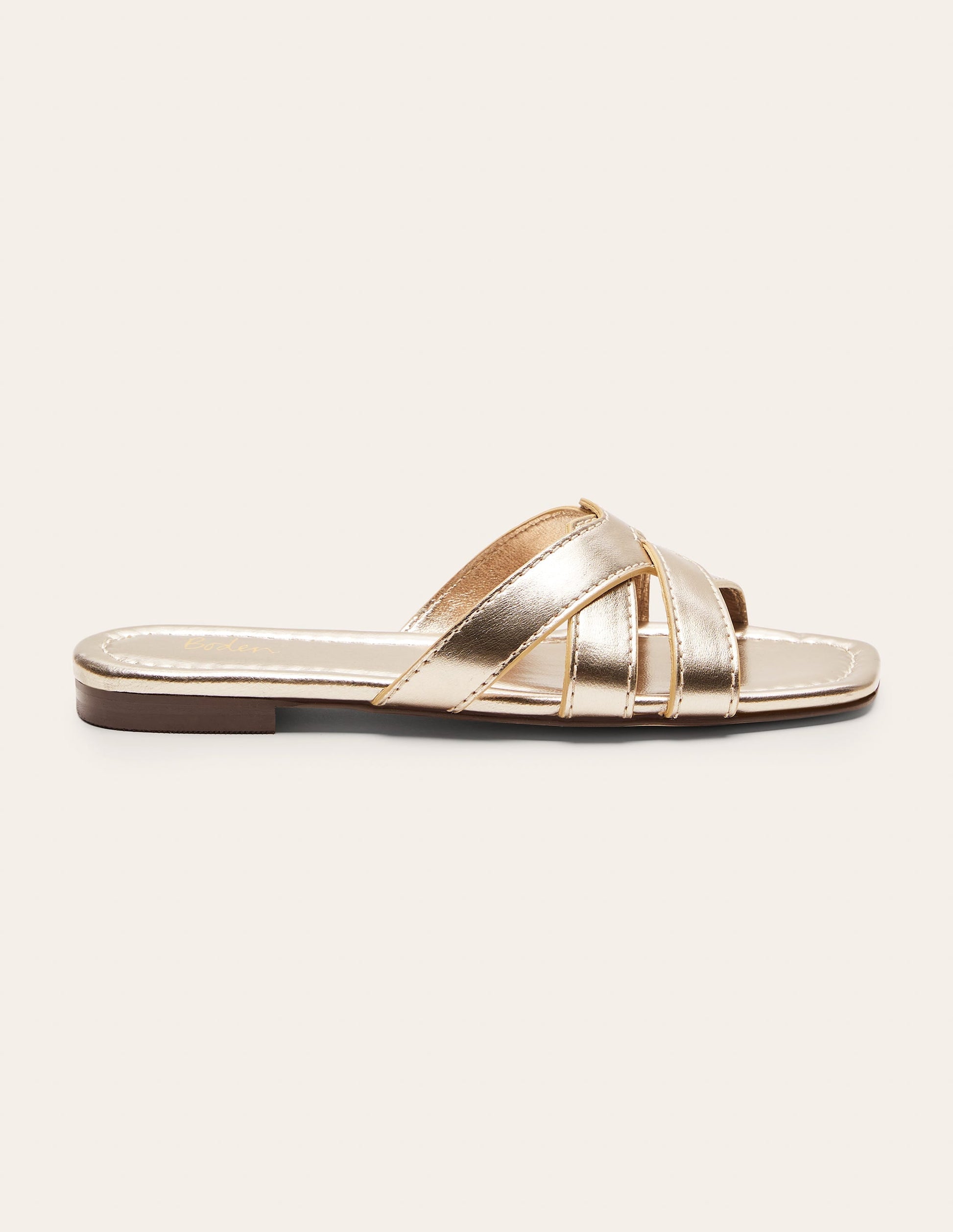 Geometric Flat Slides-Pale Gold Metallic-2