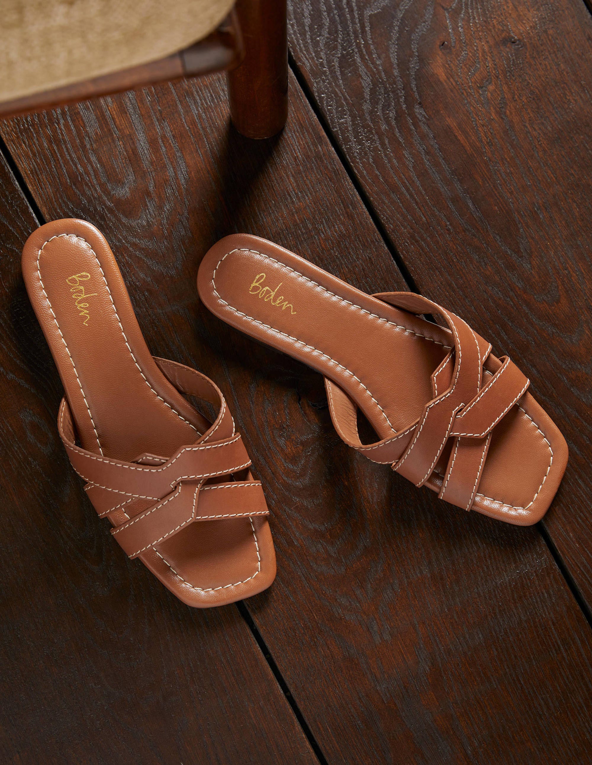 Geometric Flat Slides-Tan - Image 1