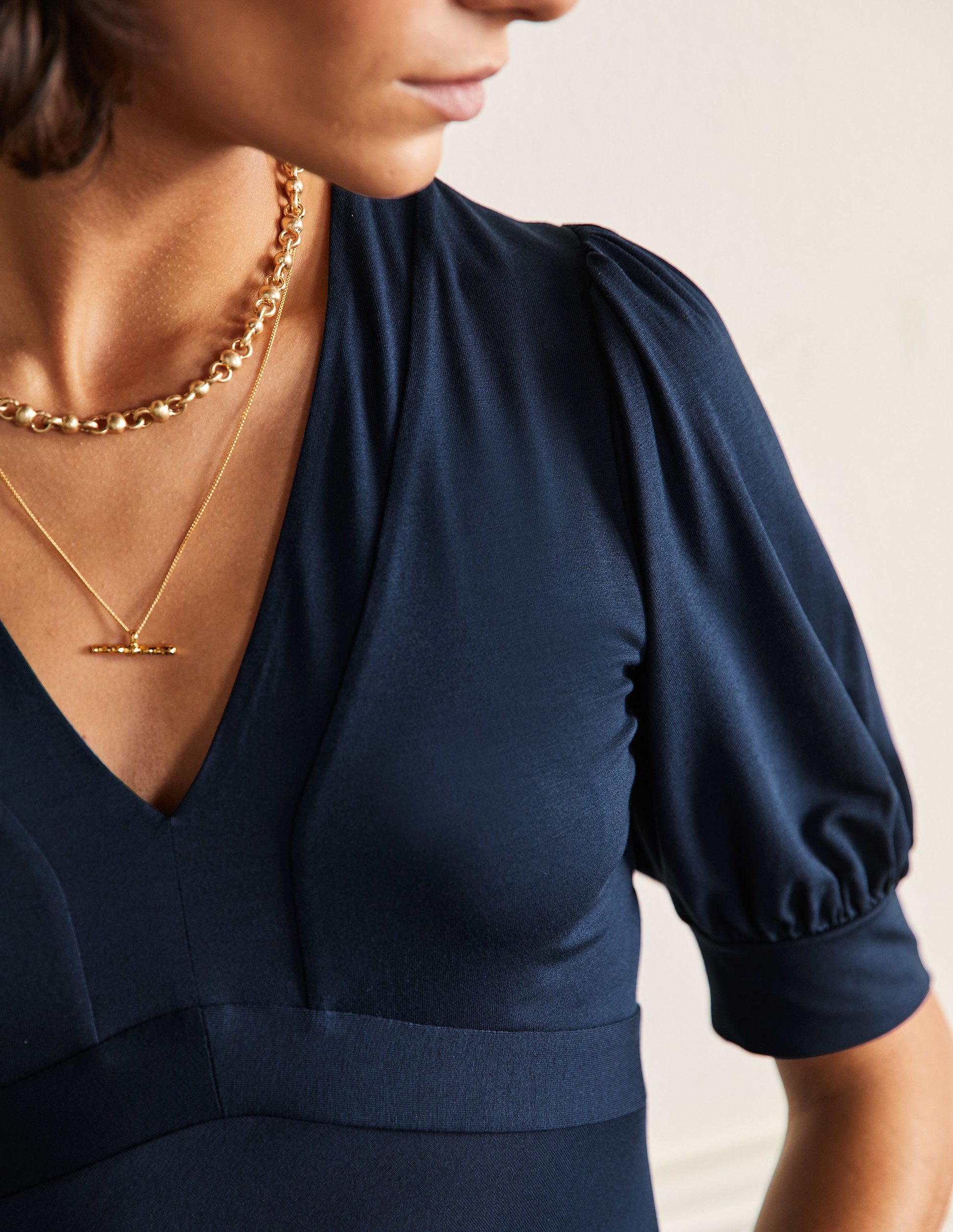 Eva Jersey Midi Dress-Navy-5
