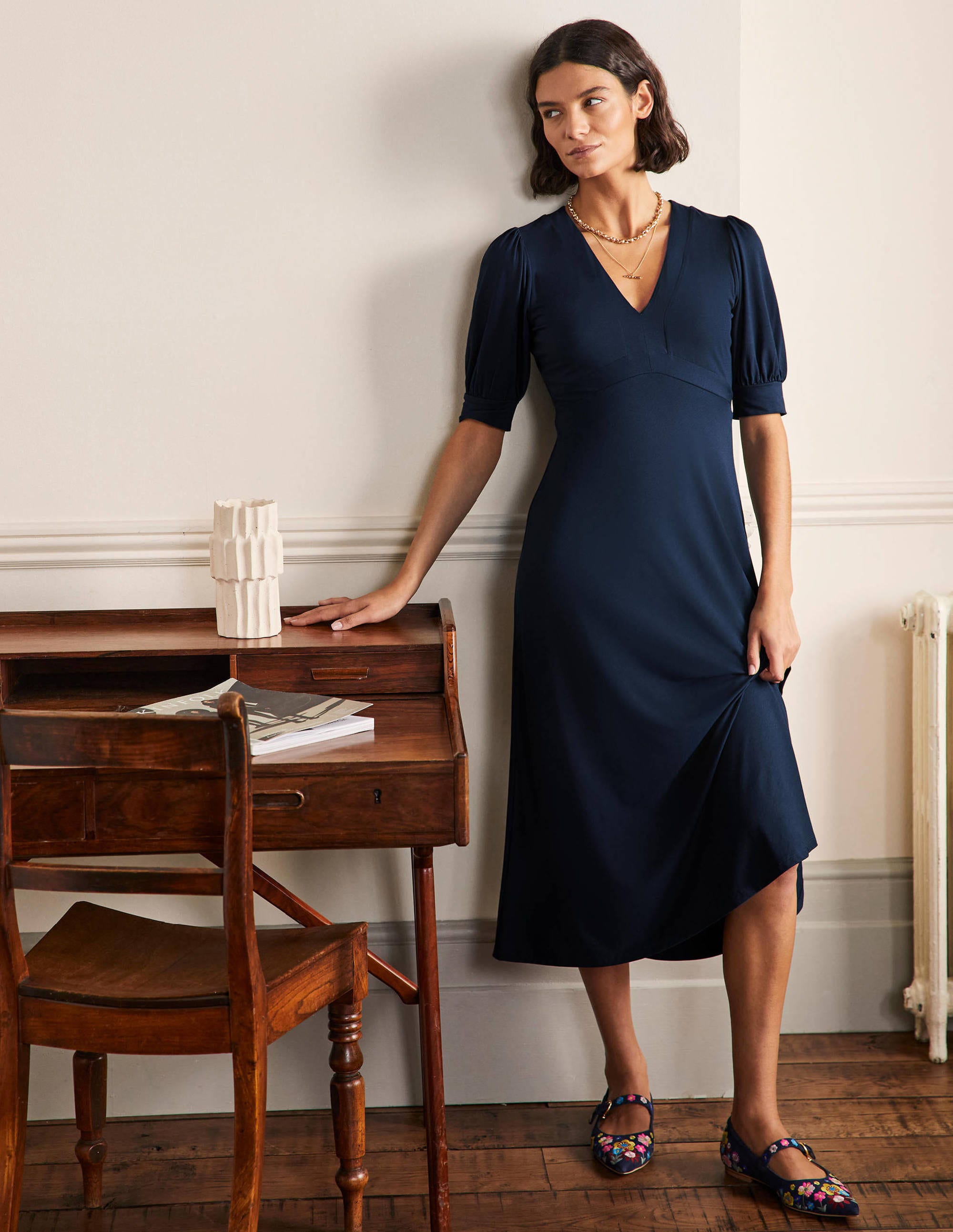 Eva Jersey Midi Dress-Navy - Image 1