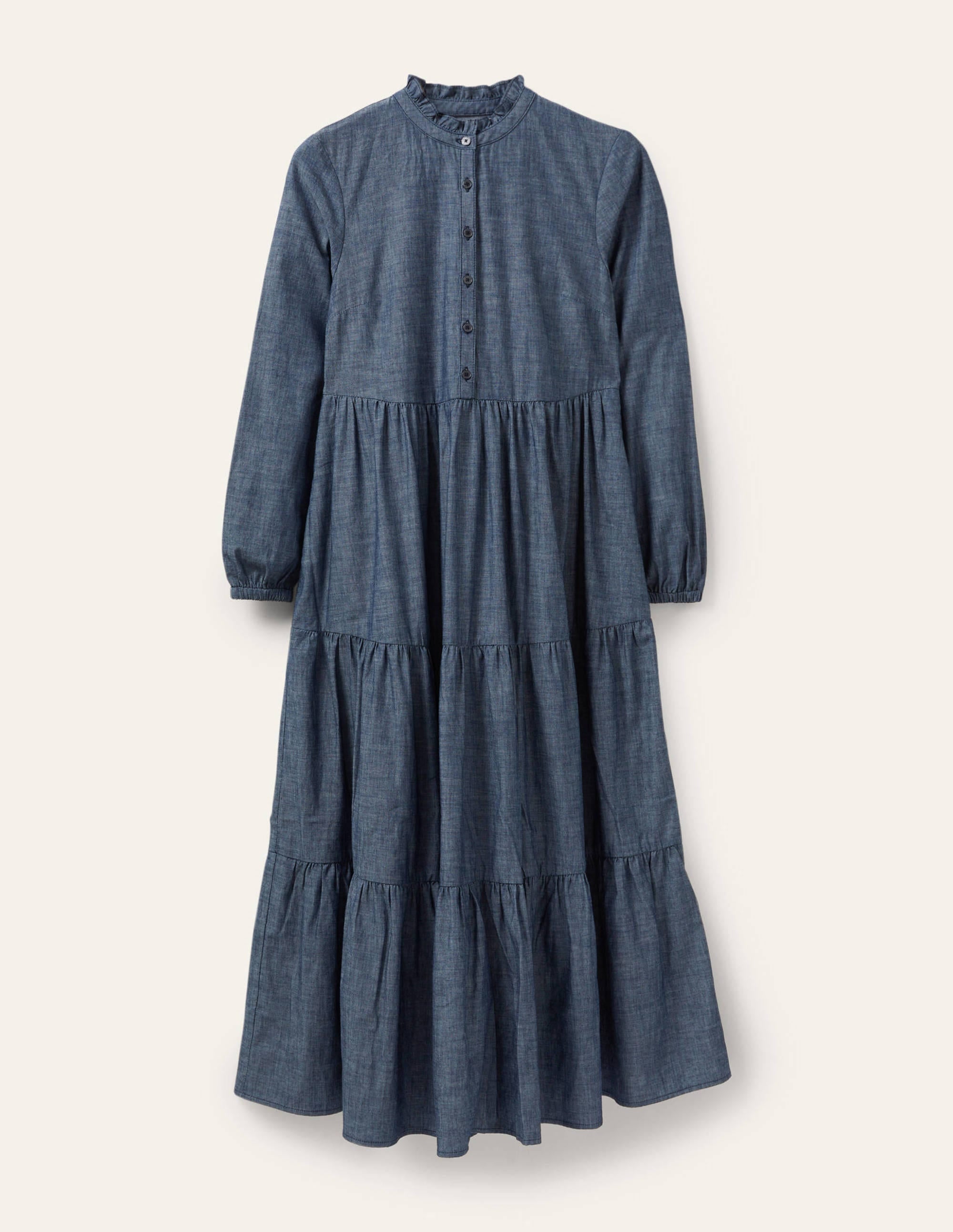 Tiered Maxi Shirt Dress-Denim - Image 5
