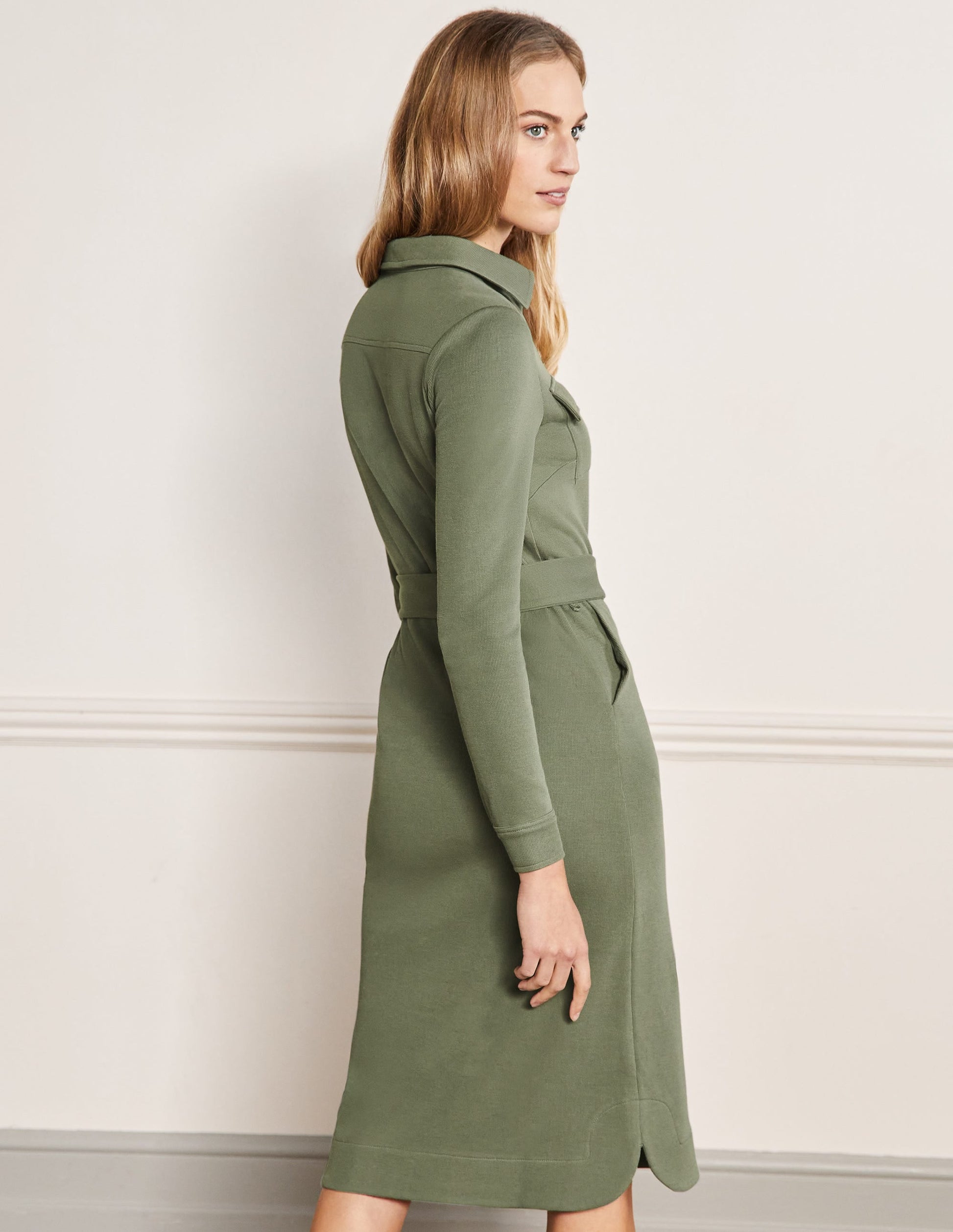 Jersey Midi Shirt Dress-Alder-3