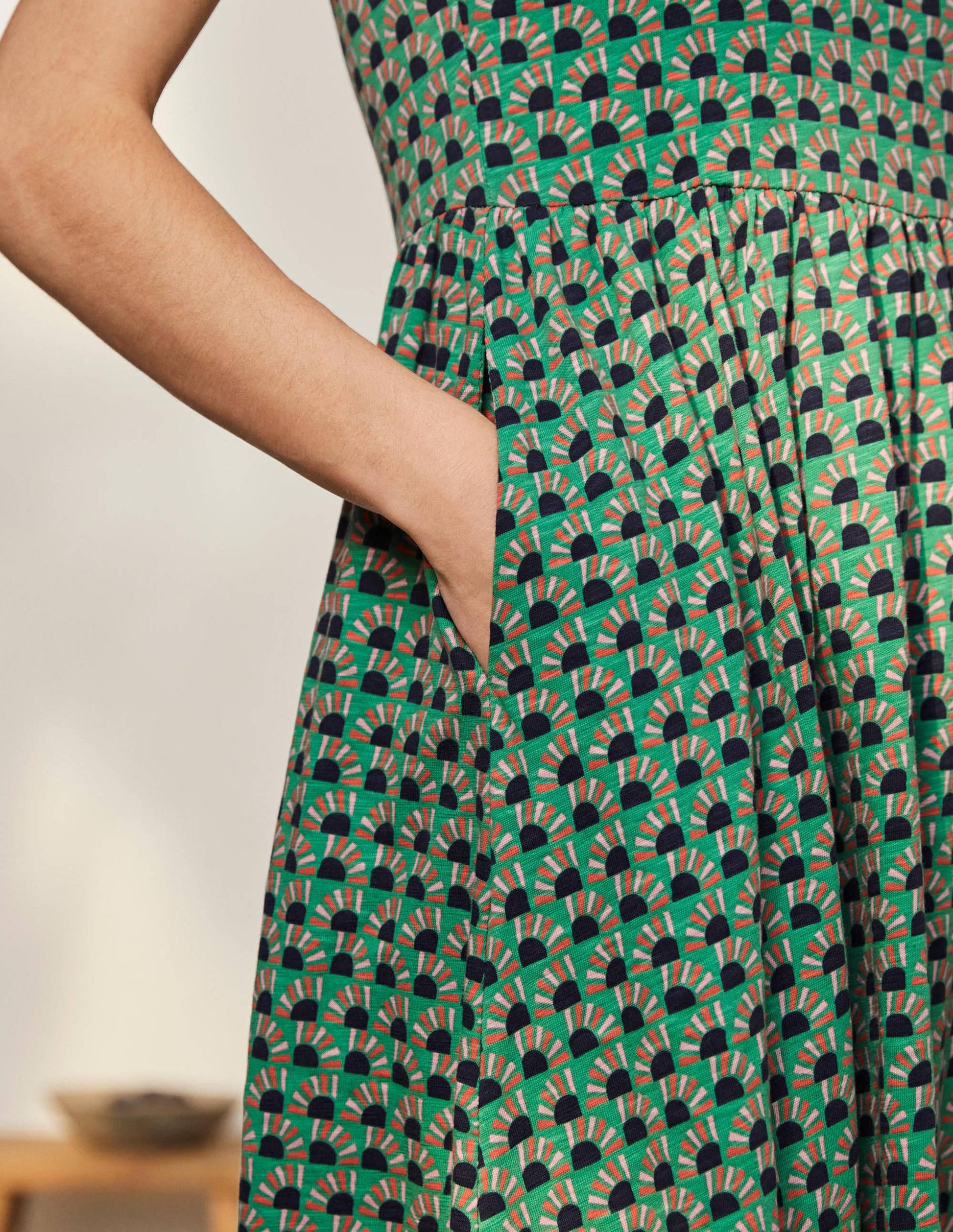 Easy T-Shirt Midi Dress-Irish Green, Sunrise Geo-2