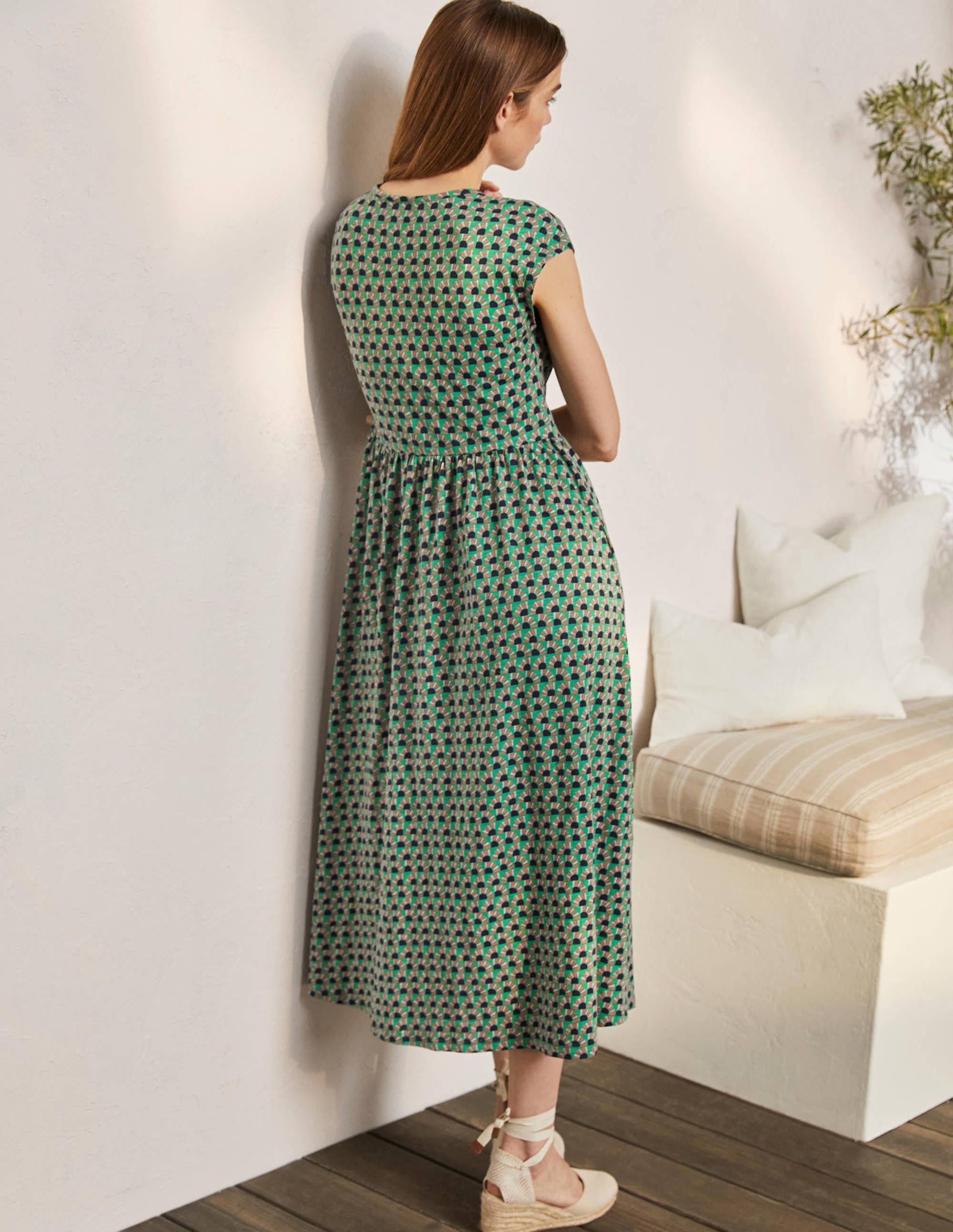 Easy T-Shirt Midi Dress-Irish Green, Sunrise Geo - Image 3