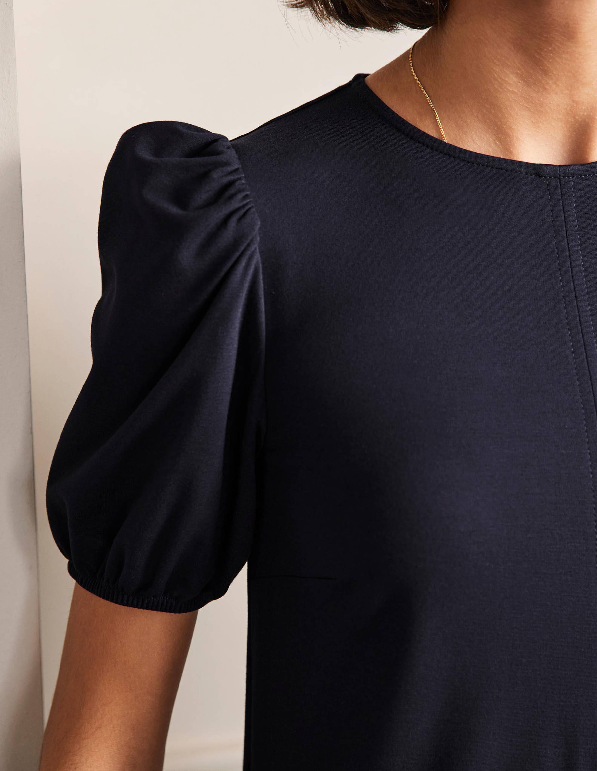 Seam Detail Jersey Shift Dress-Navy - Image 2