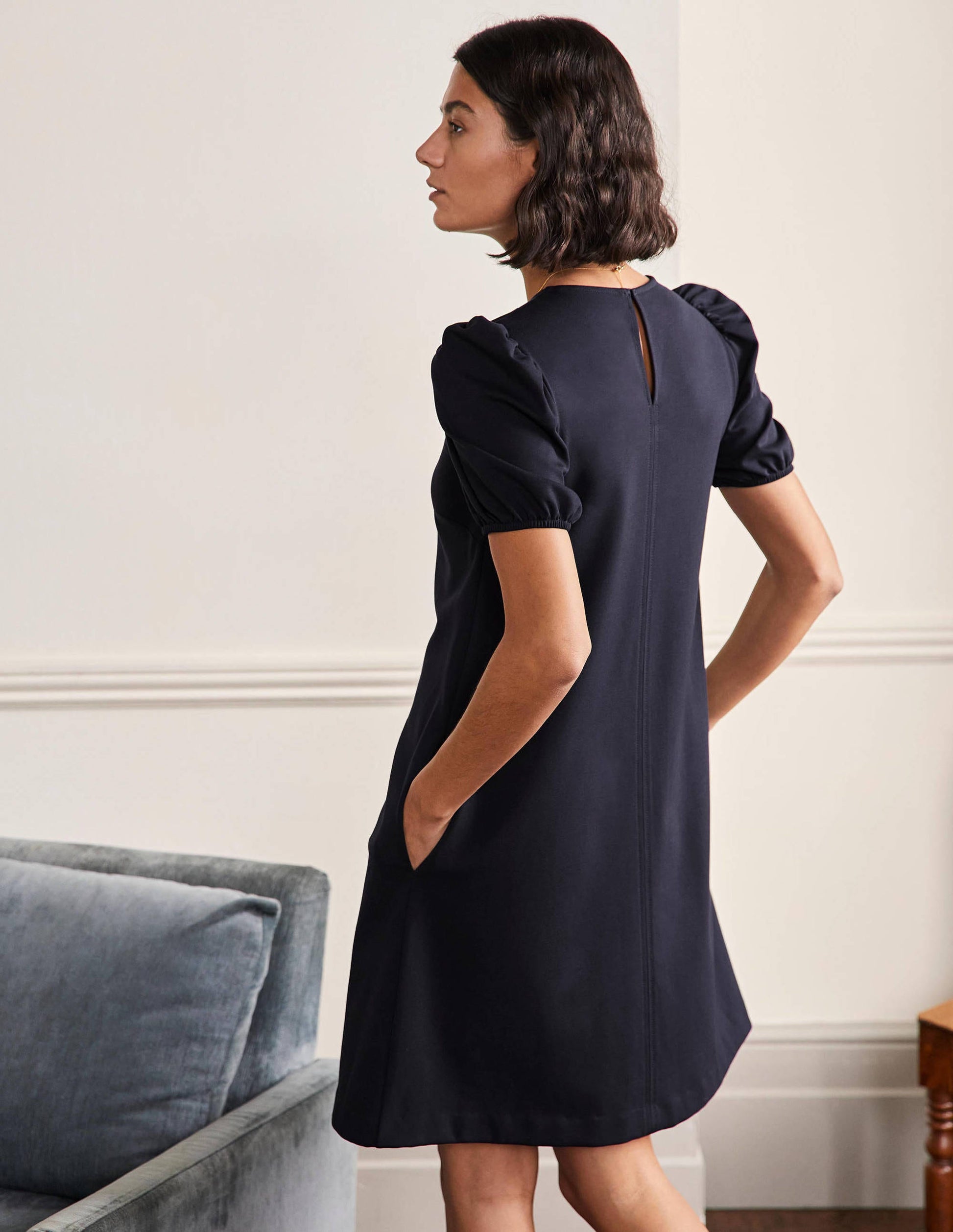 Seam Detail Jersey Shift Dress-Navy-3
