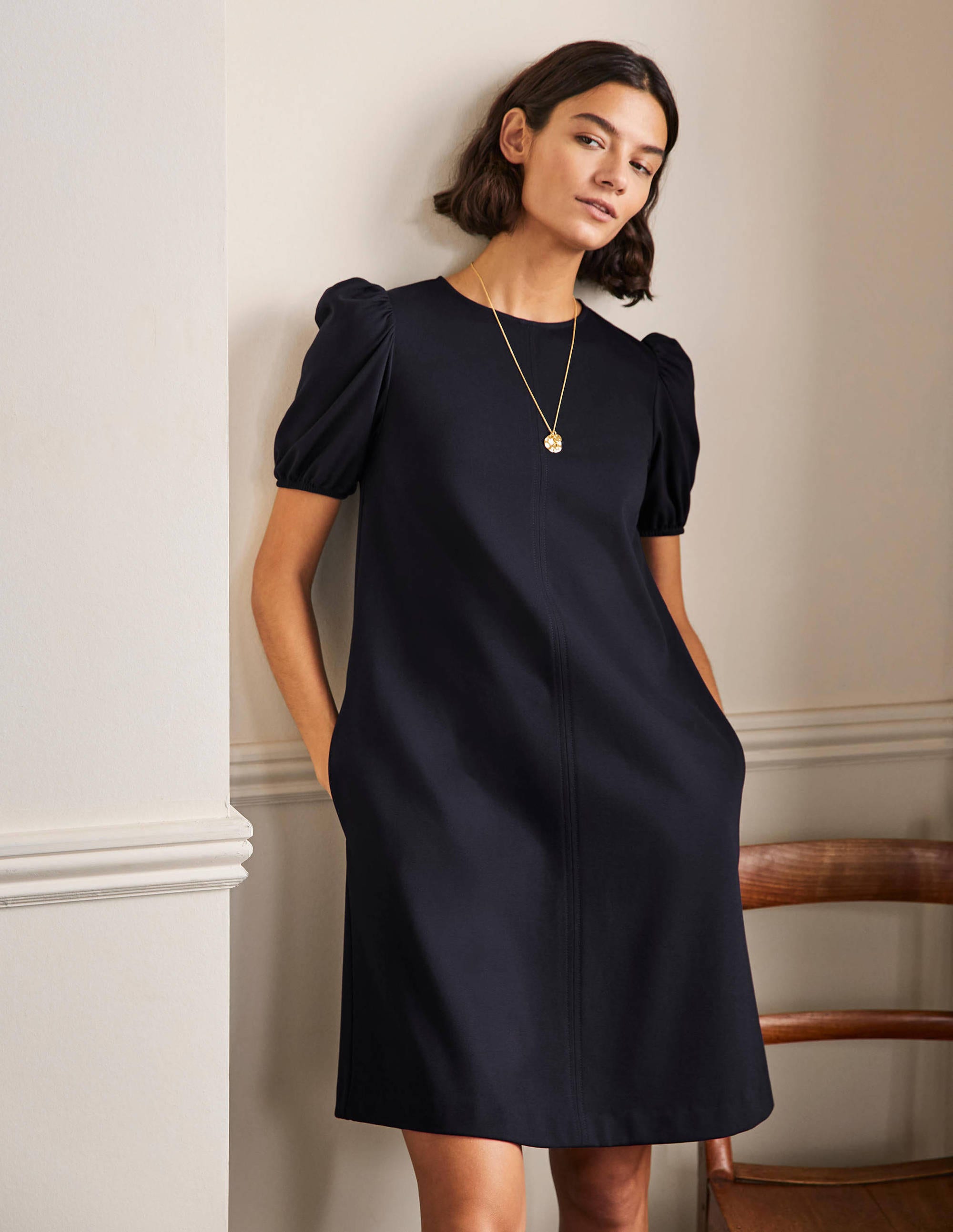 Seam Detail Jersey Shift Dress-Navy - Image 4