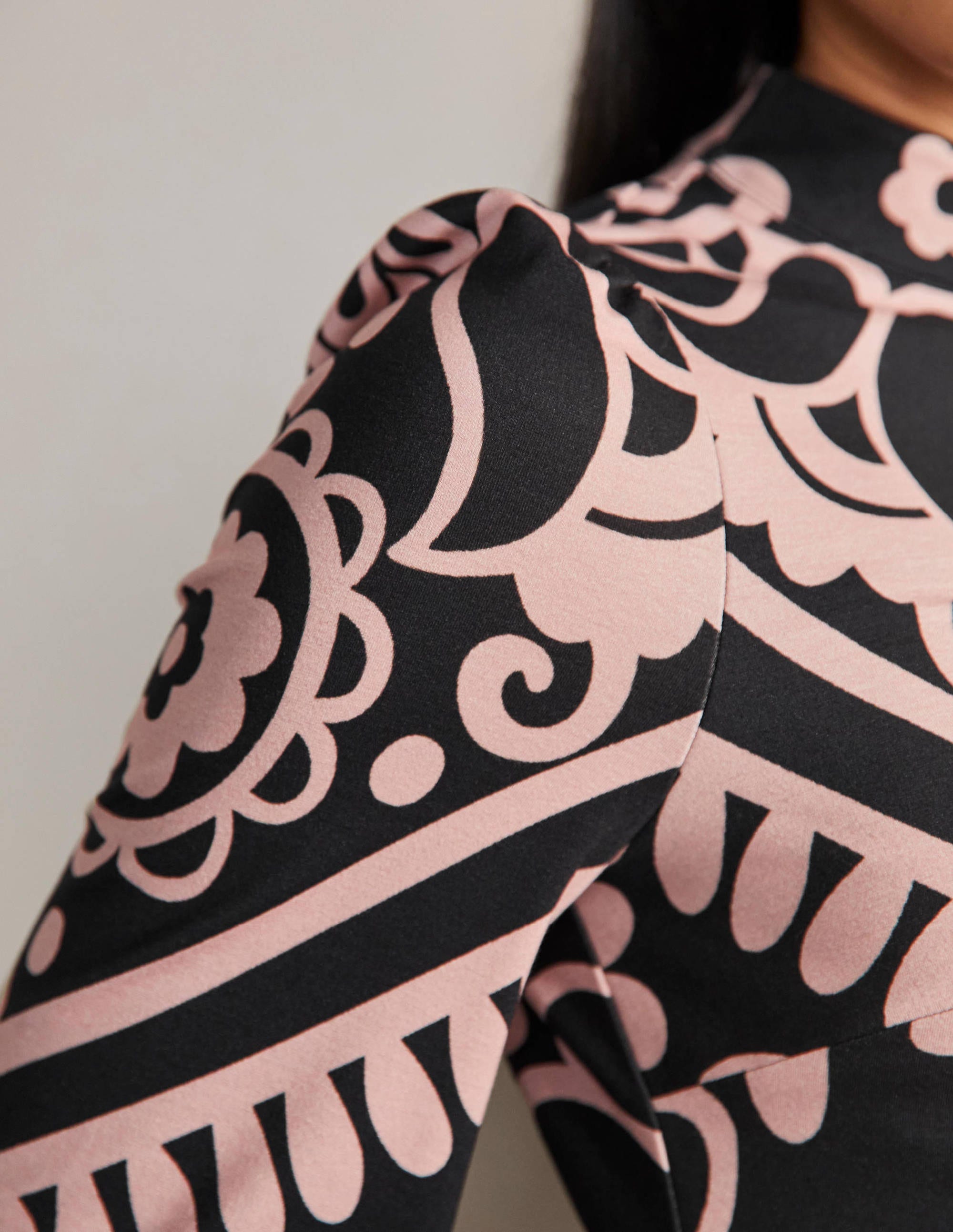 Cuffed Jersey Midi Dress-Black, Floral Heart - Image 2