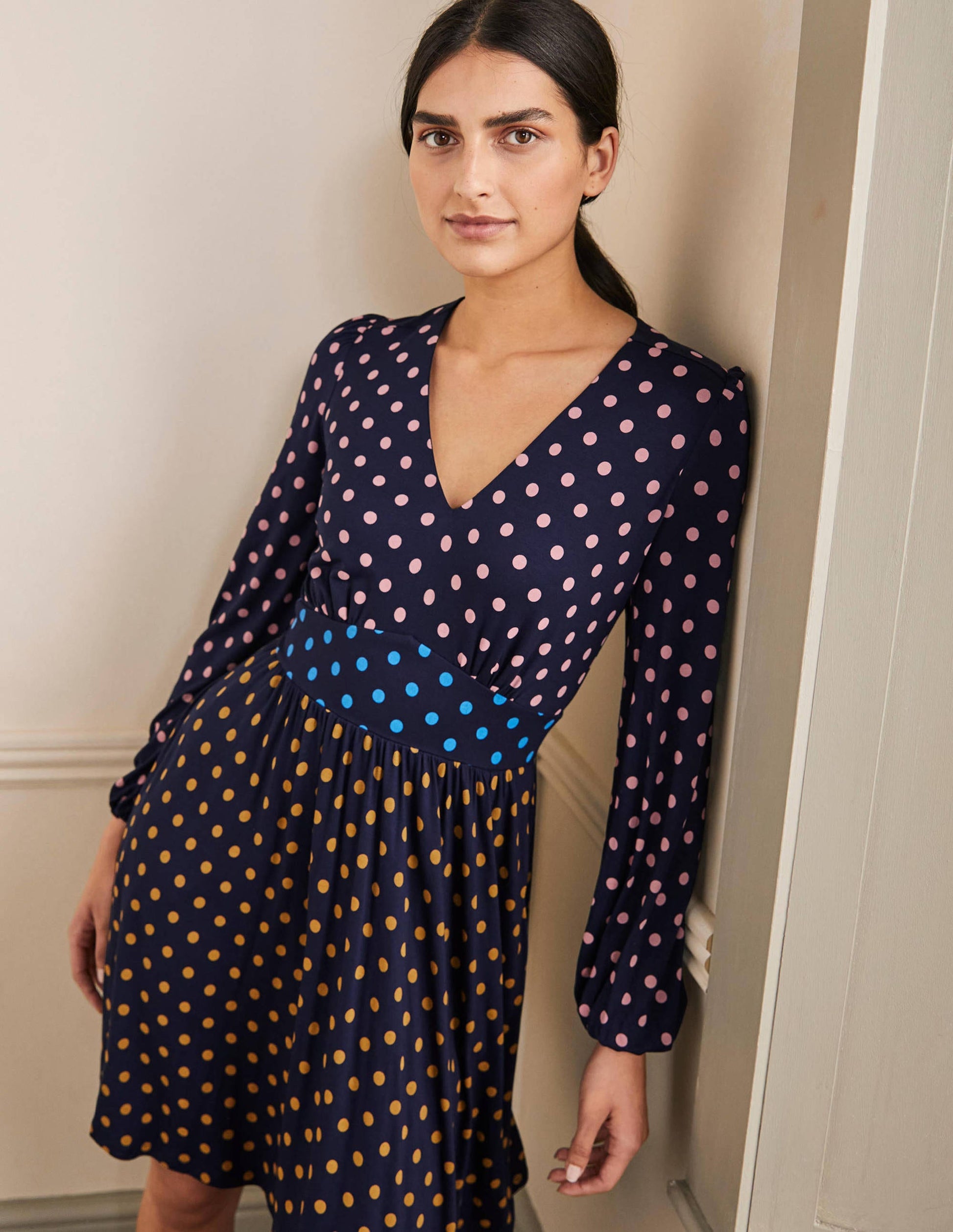 Jersey Mini Tea Dress-Navy, Regular Spot-1