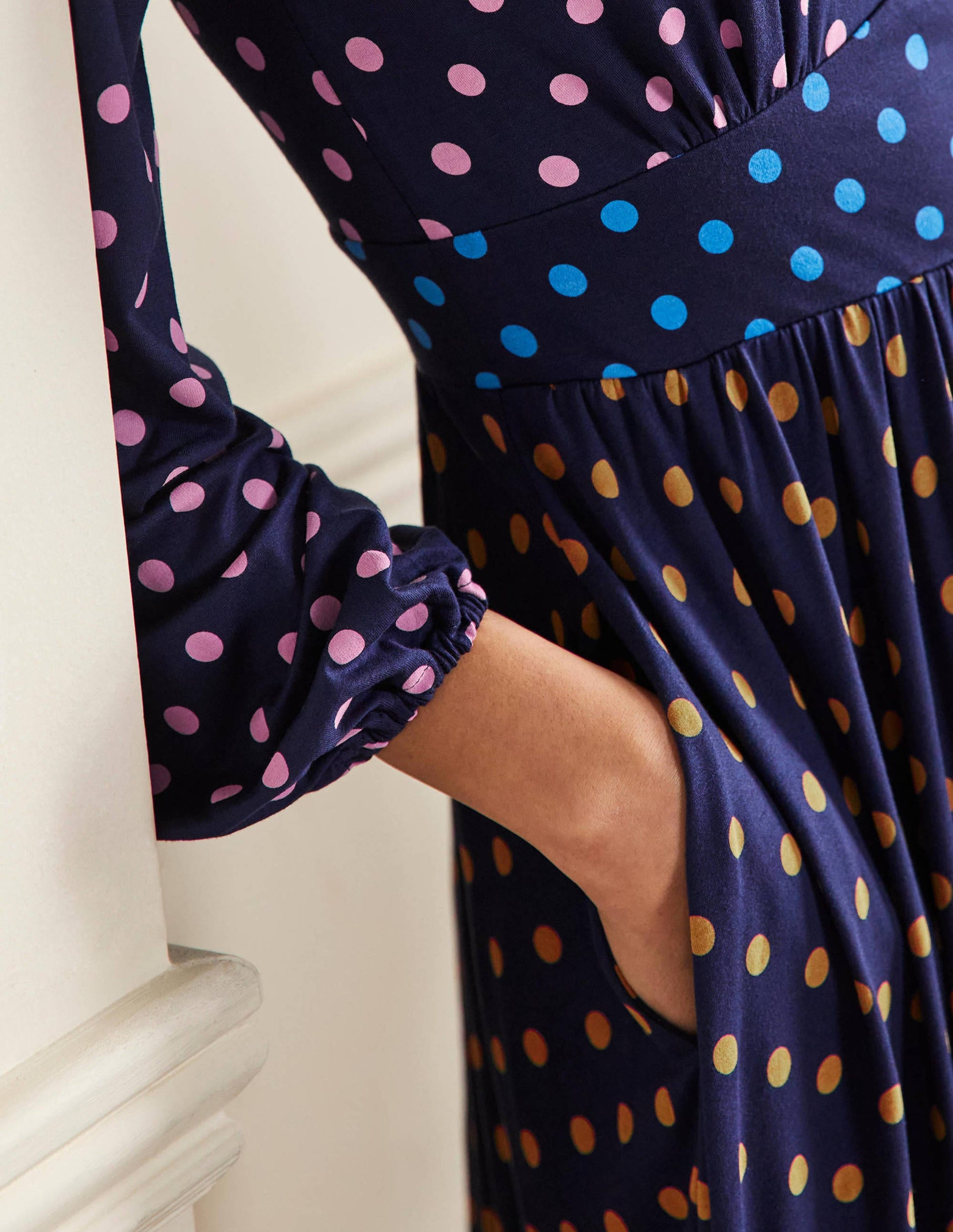 Jersey Mini Tea Dress-Navy, Regular Spot-2